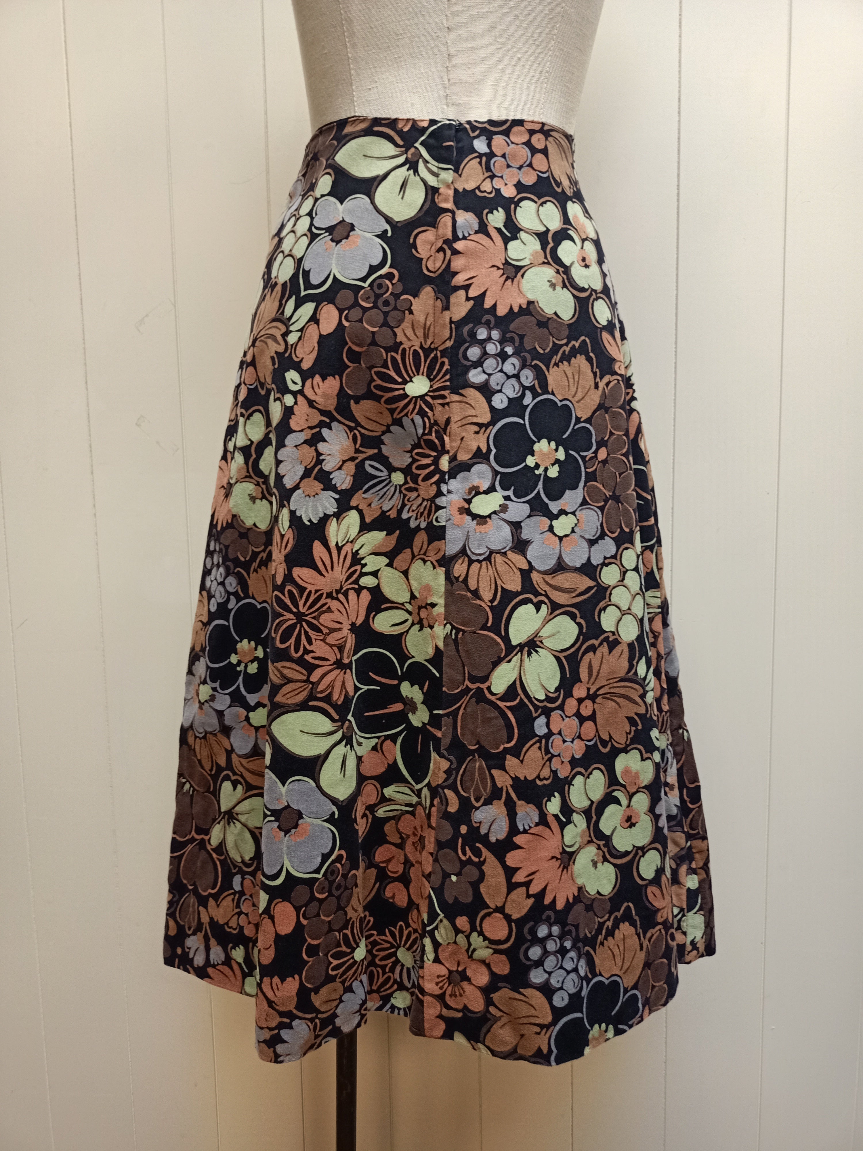 Vintage Faux Suede Floral Skirt