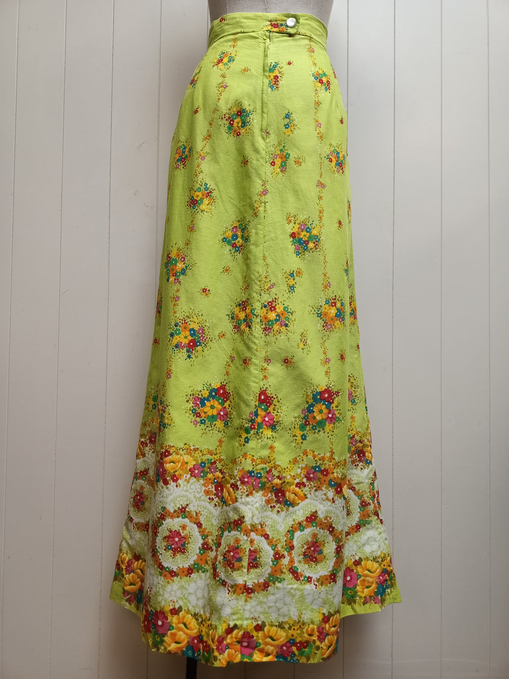 Vintage Lime Green Floral Skirt