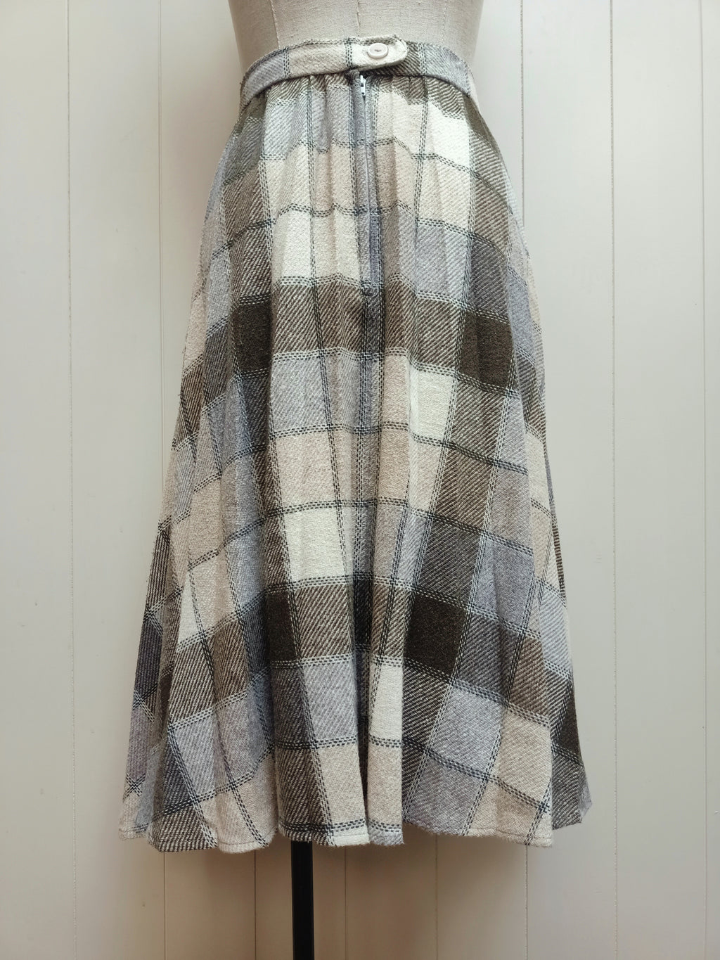 Vintage Green Striped & Cream Plaid Skirt