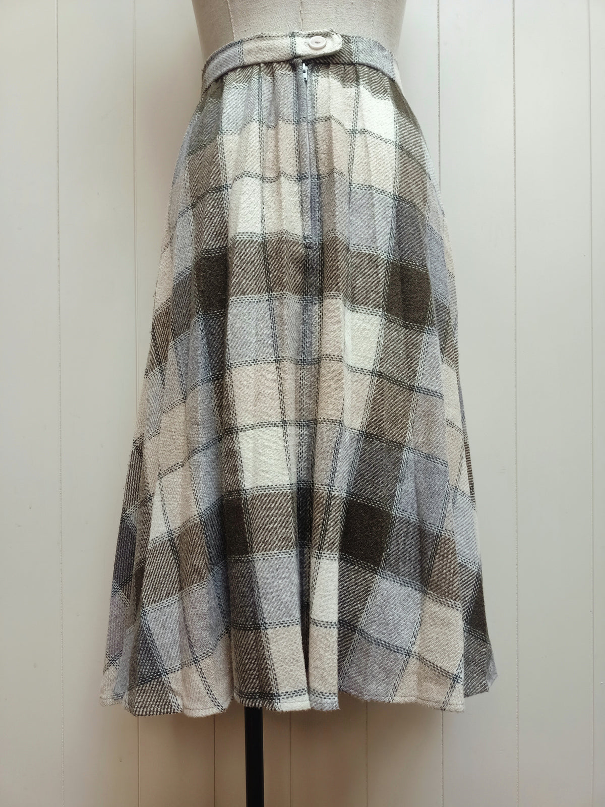 Vintage Green Striped & Cream Plaid Skirt