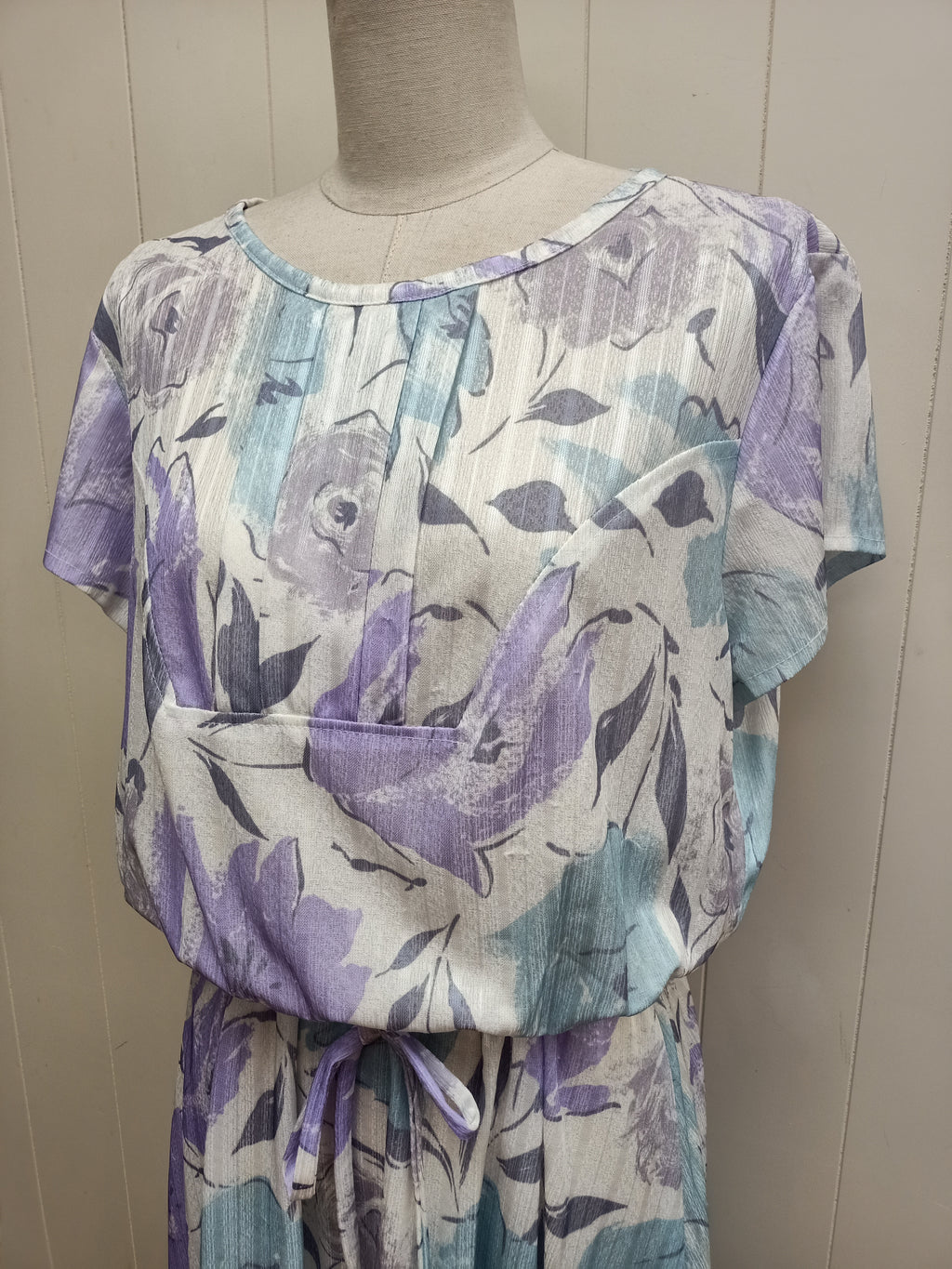 Vintage Blue & Purple Abstract Floral Dress