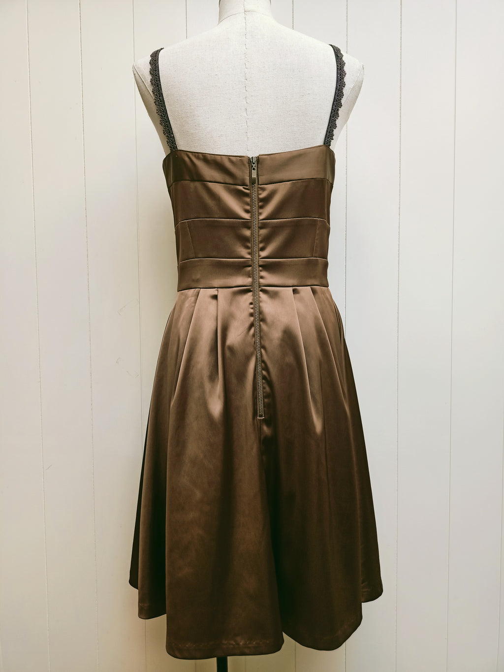Cue Olive Brown Ruffle Satin Dress