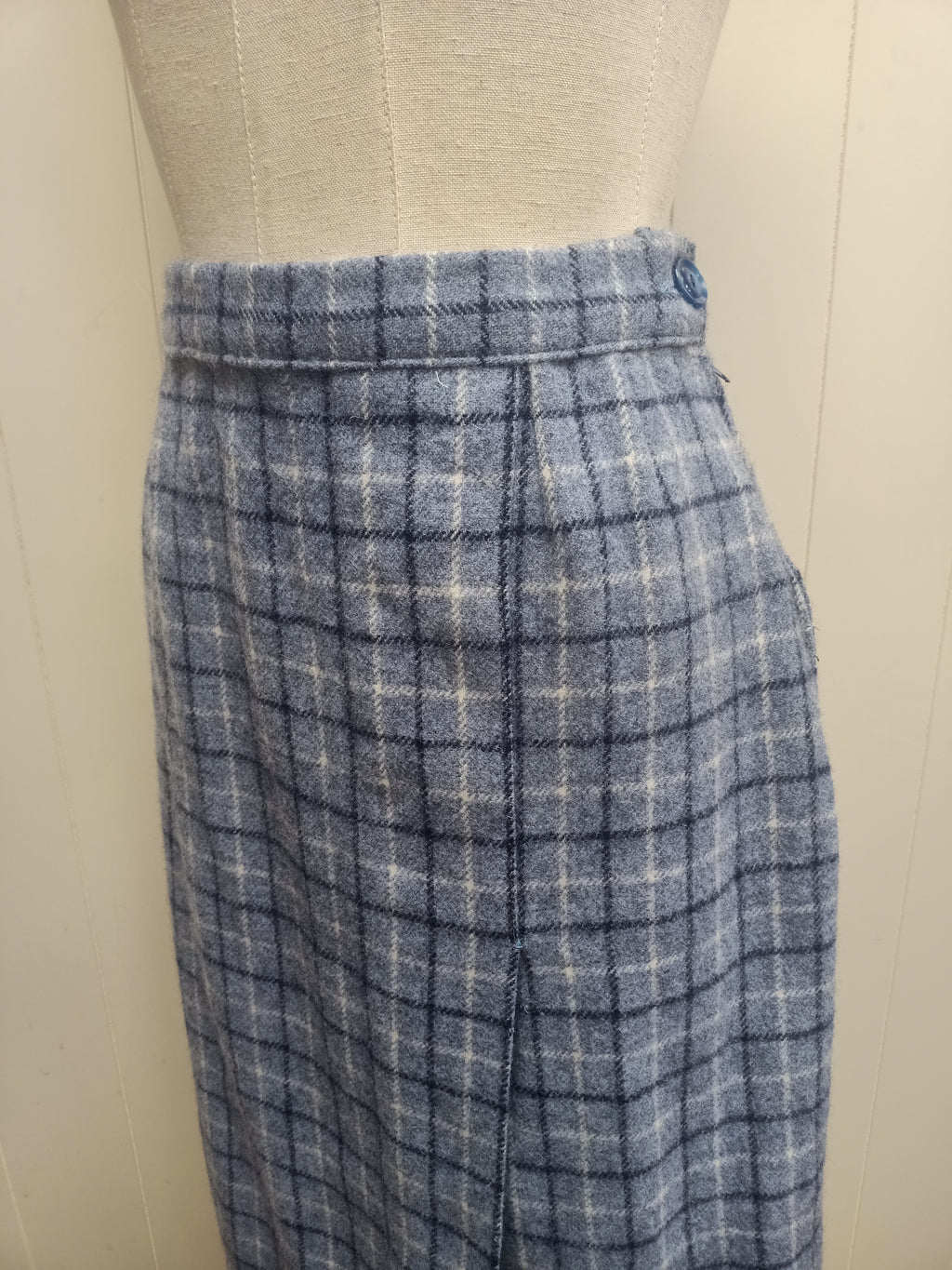 Vintage Pale Blue Plaid Skirt