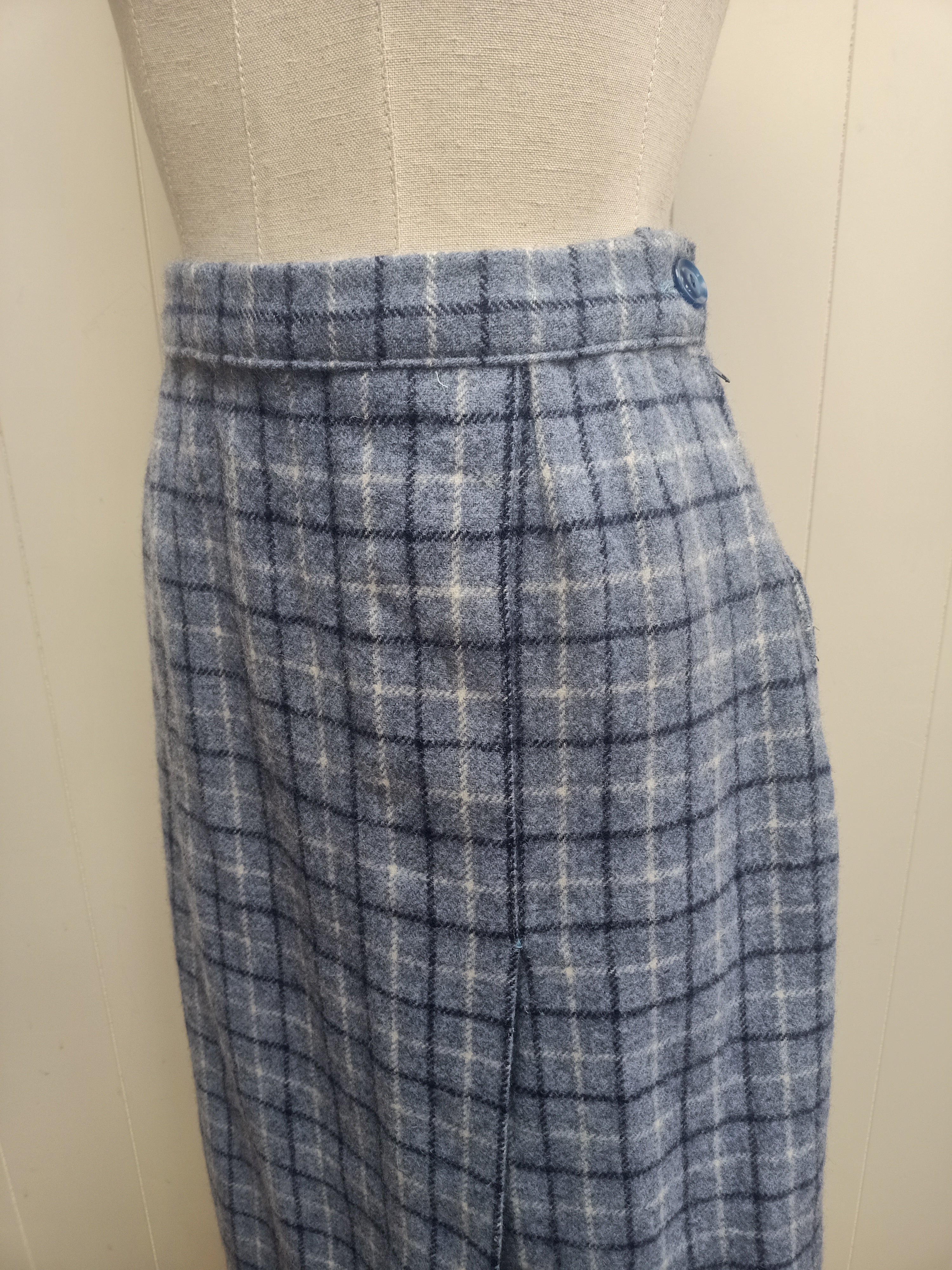 Vintage Pale Blue Plaid Skirt
