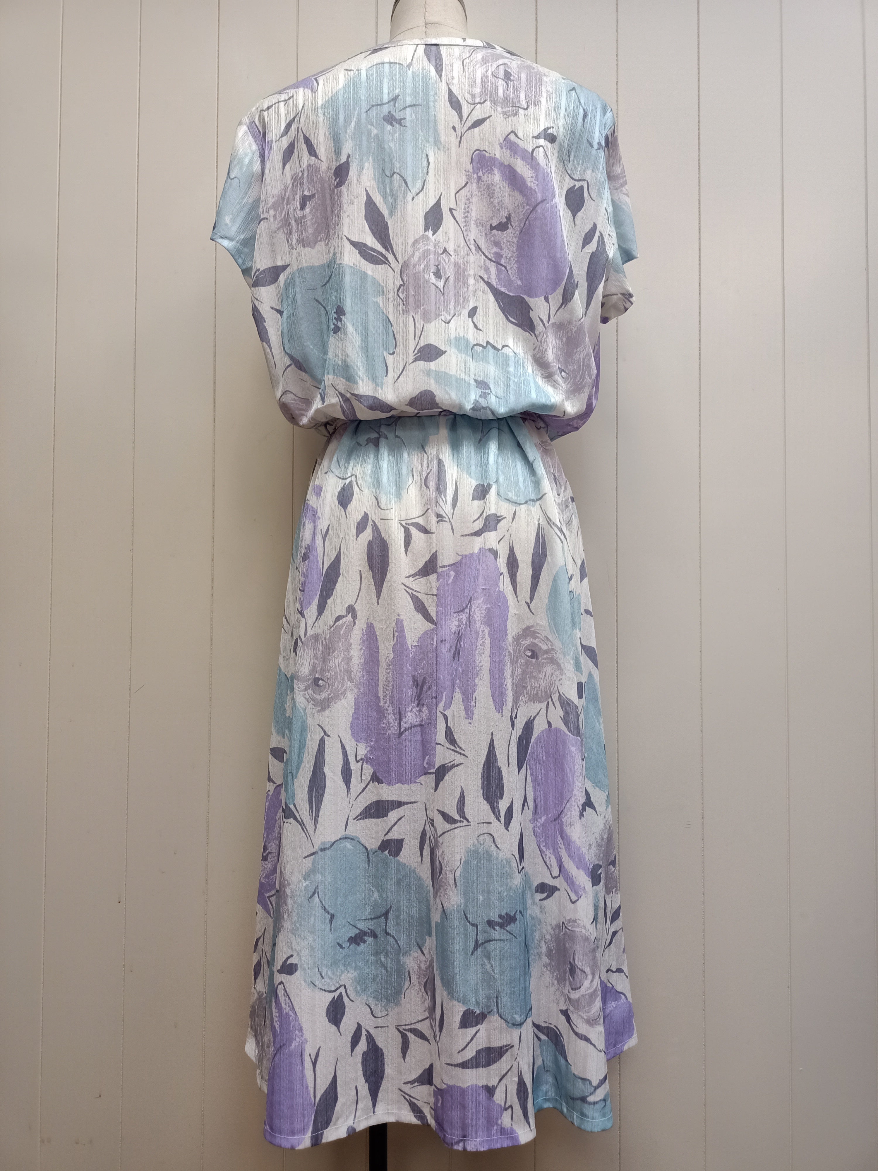 Vintage Blue & Purple Abstract Floral Dress