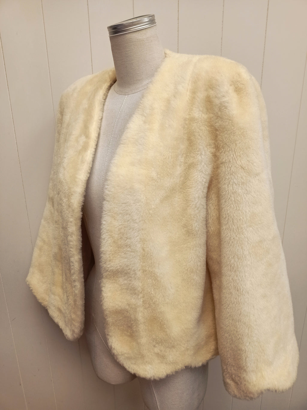 Vintage Yellow Cream Faux Fur Jacket