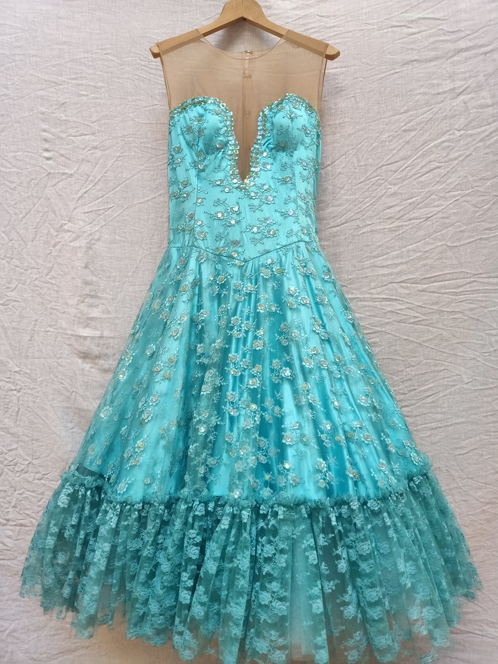 Turquoise Lace Bedazzled Dress