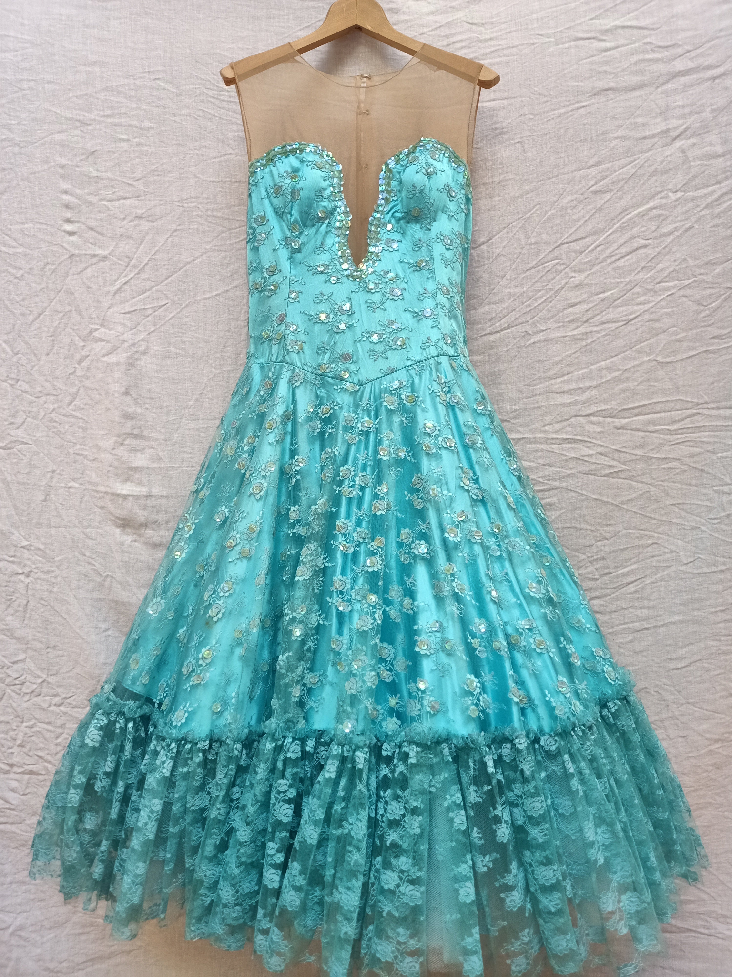 Turquoise Lace Bedazzled Dress