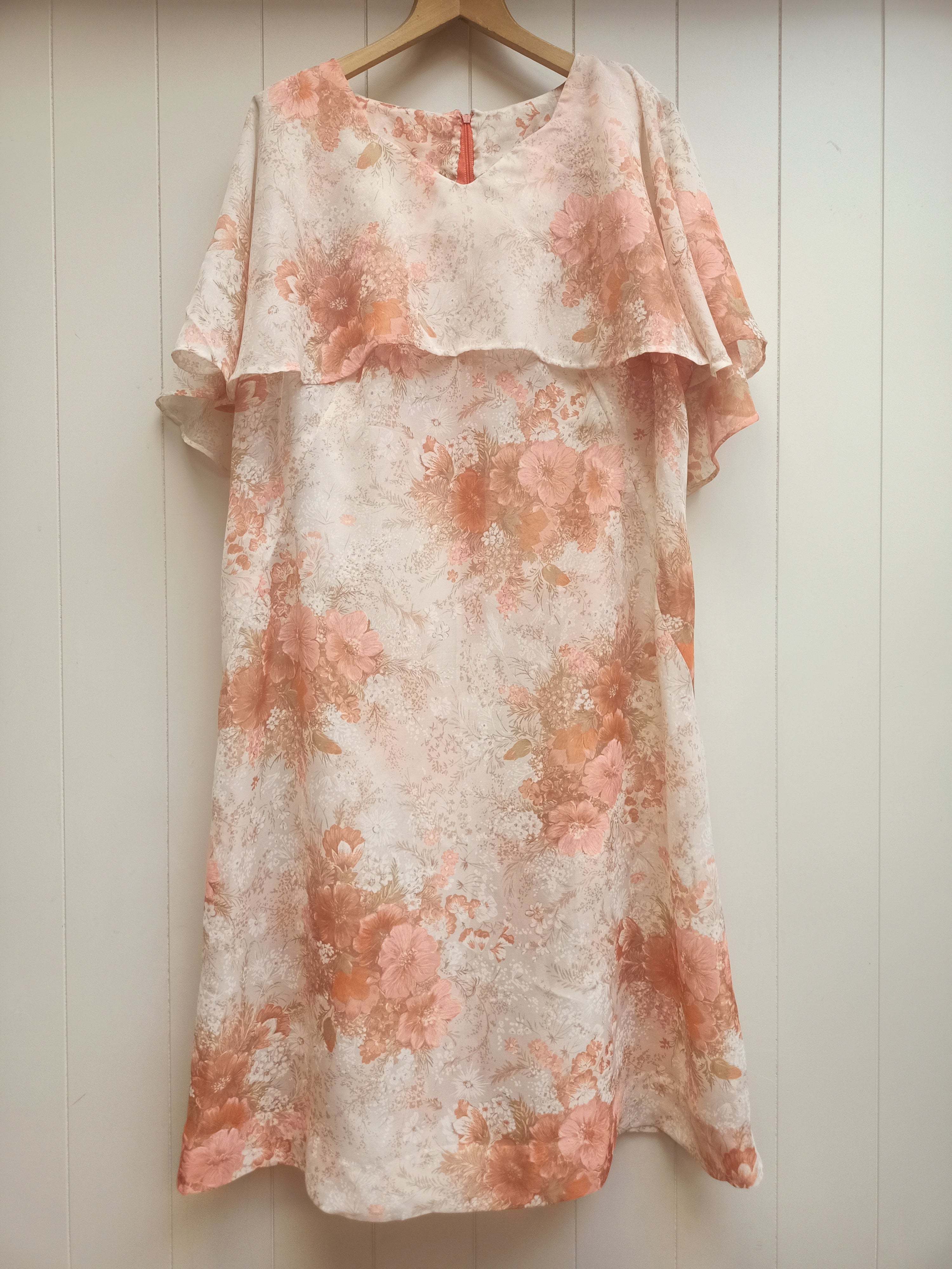 Vintage Peach Floral Chiffon Dress