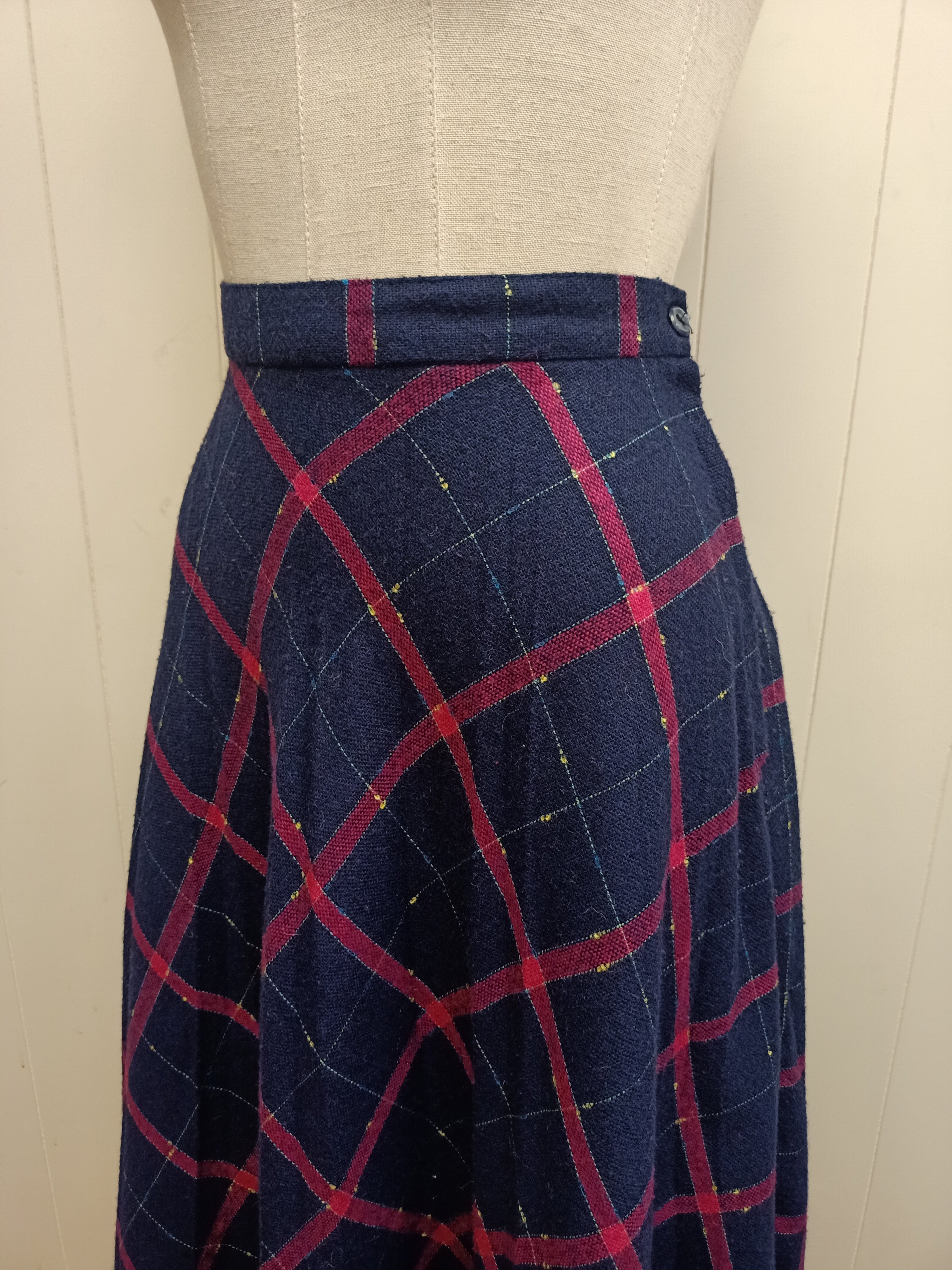 Vintage Equals Navy & Pink Plaid Skirt