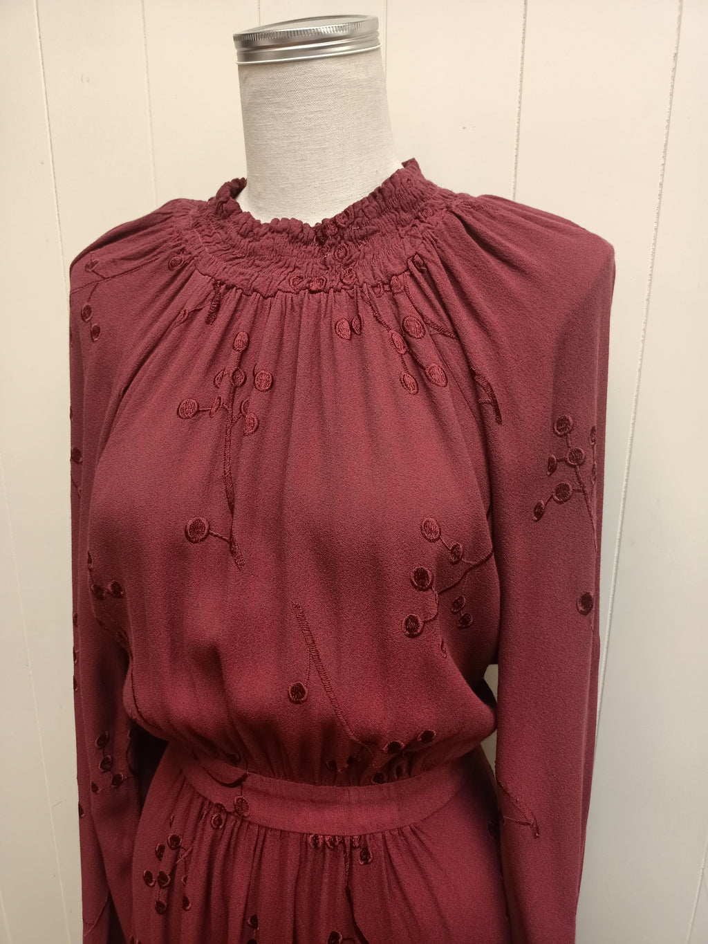 Ghost London Burgundy Embroidered Dress