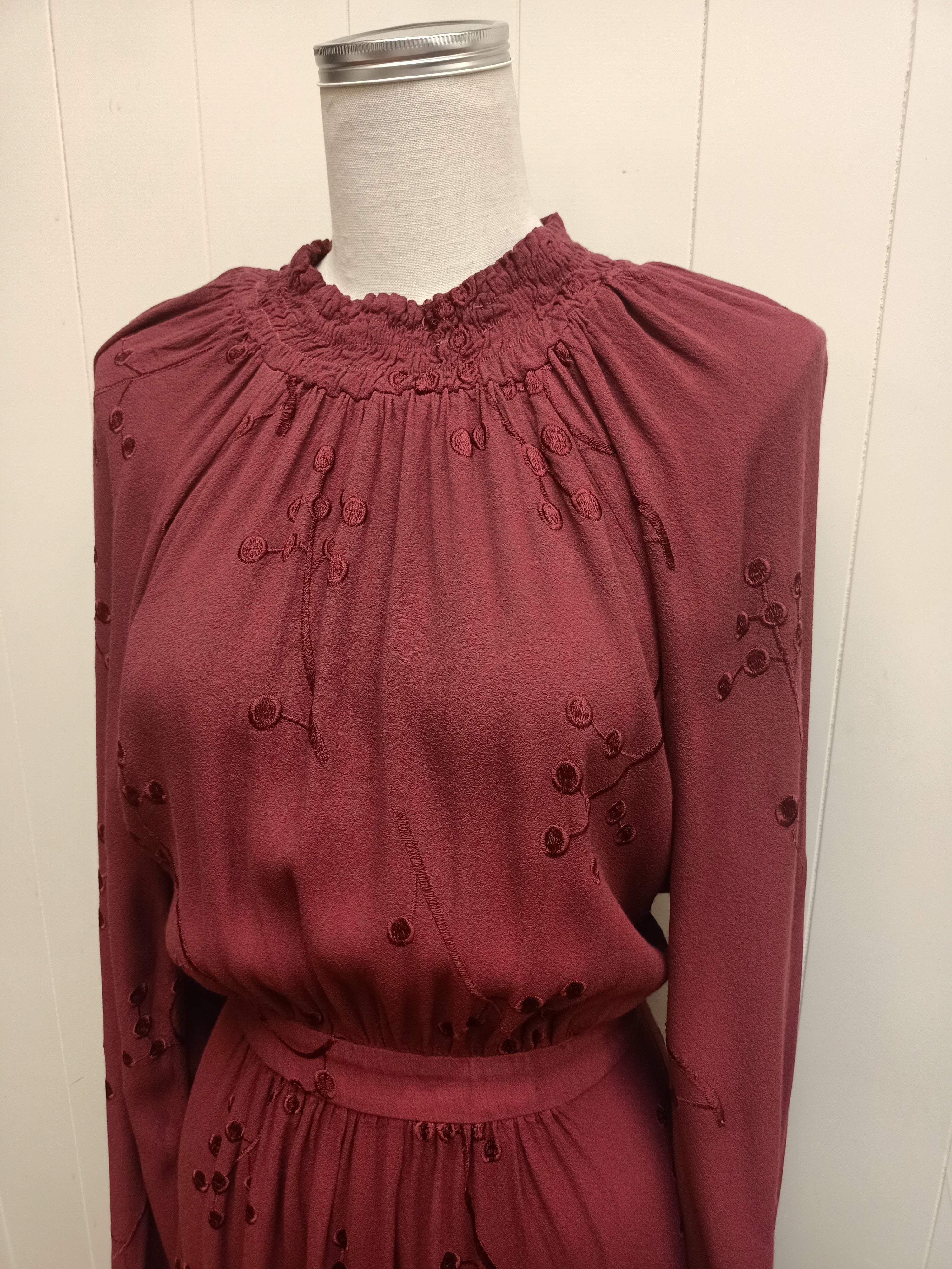 Ghost London Burgundy Embroidered Dress