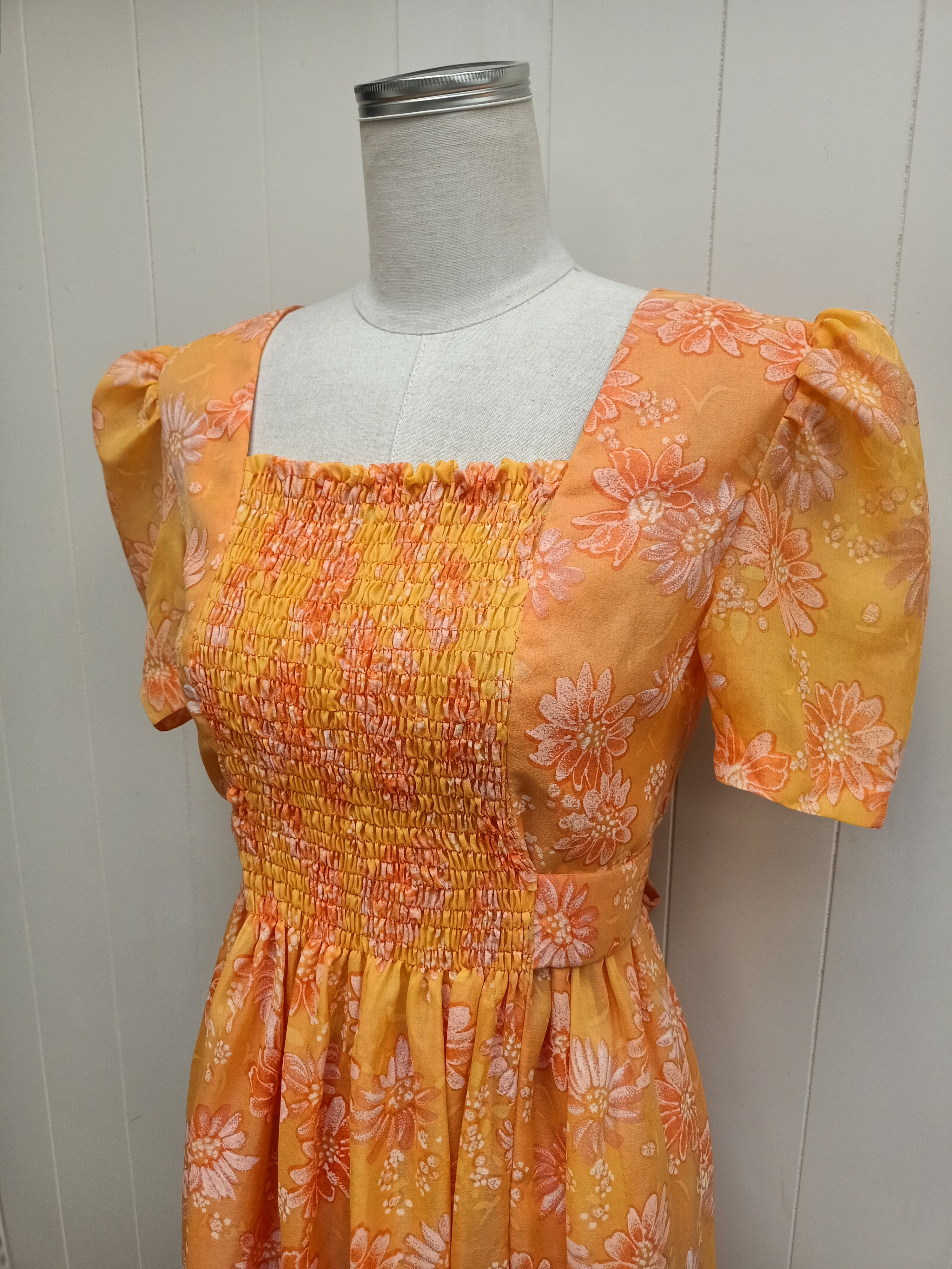 Vintage Orange Floral Maxi Dress