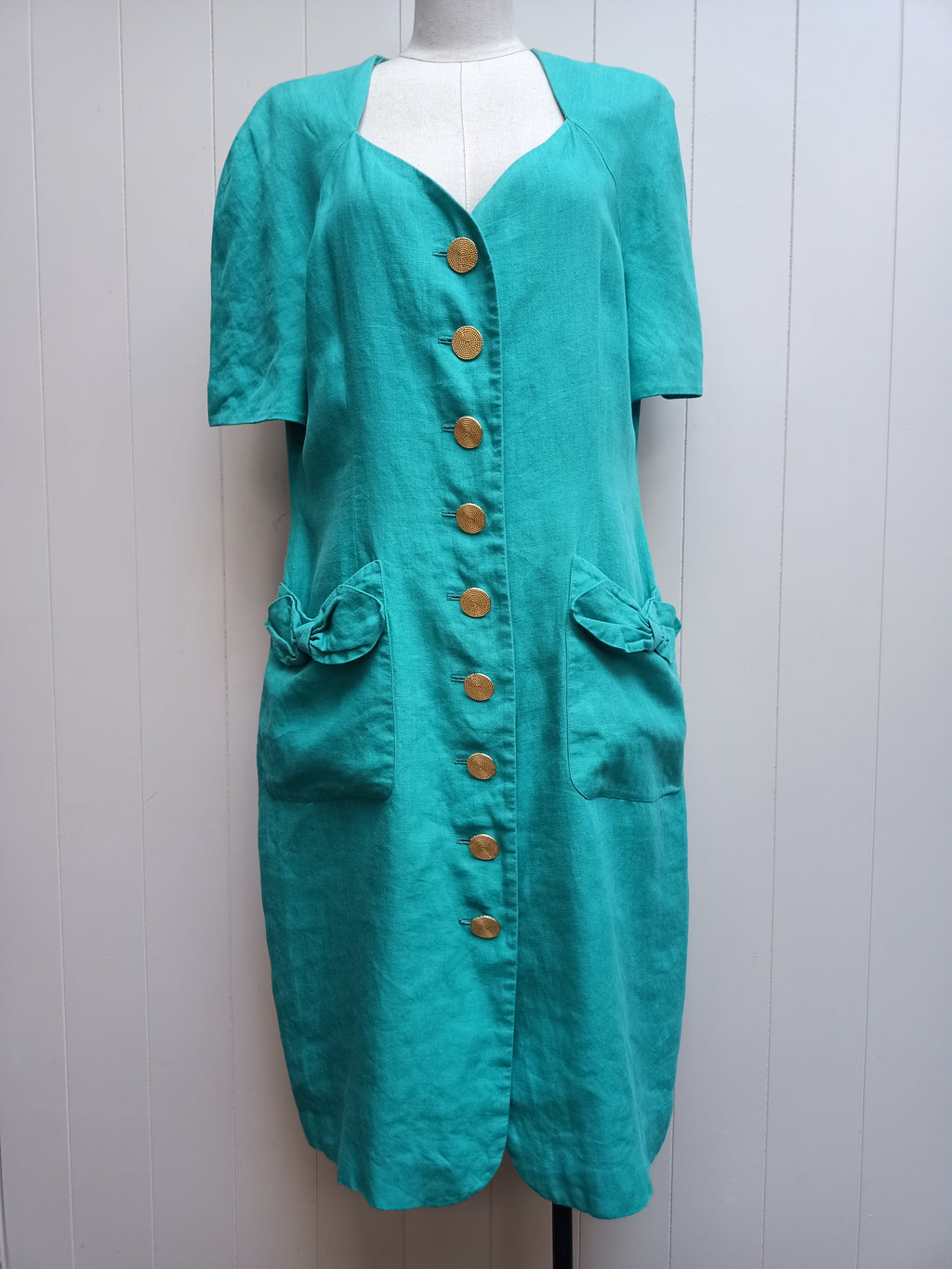 Vintage Stiff Turquoise and Gold Dress