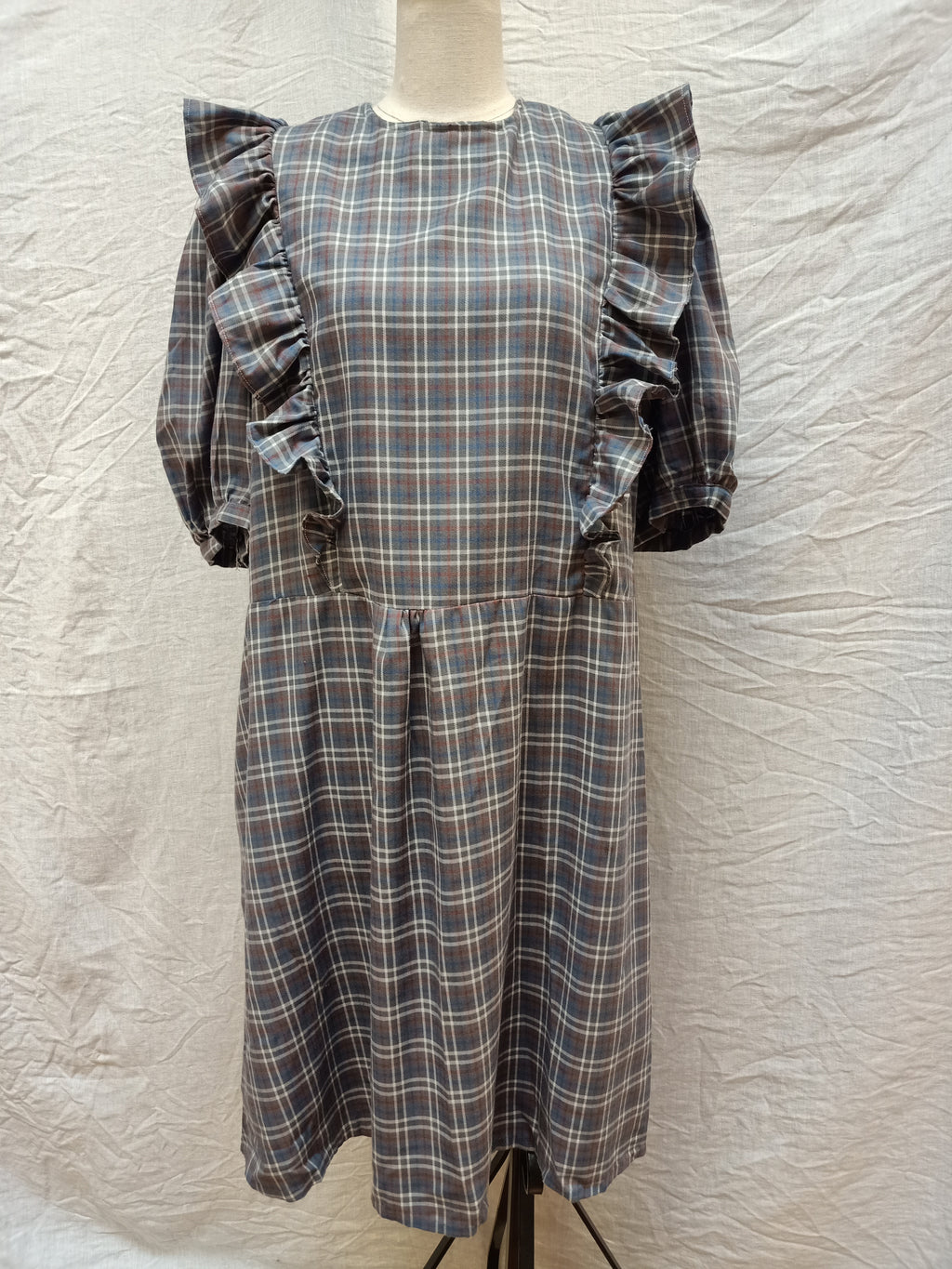 Vintage Ruffled Checkered Dress