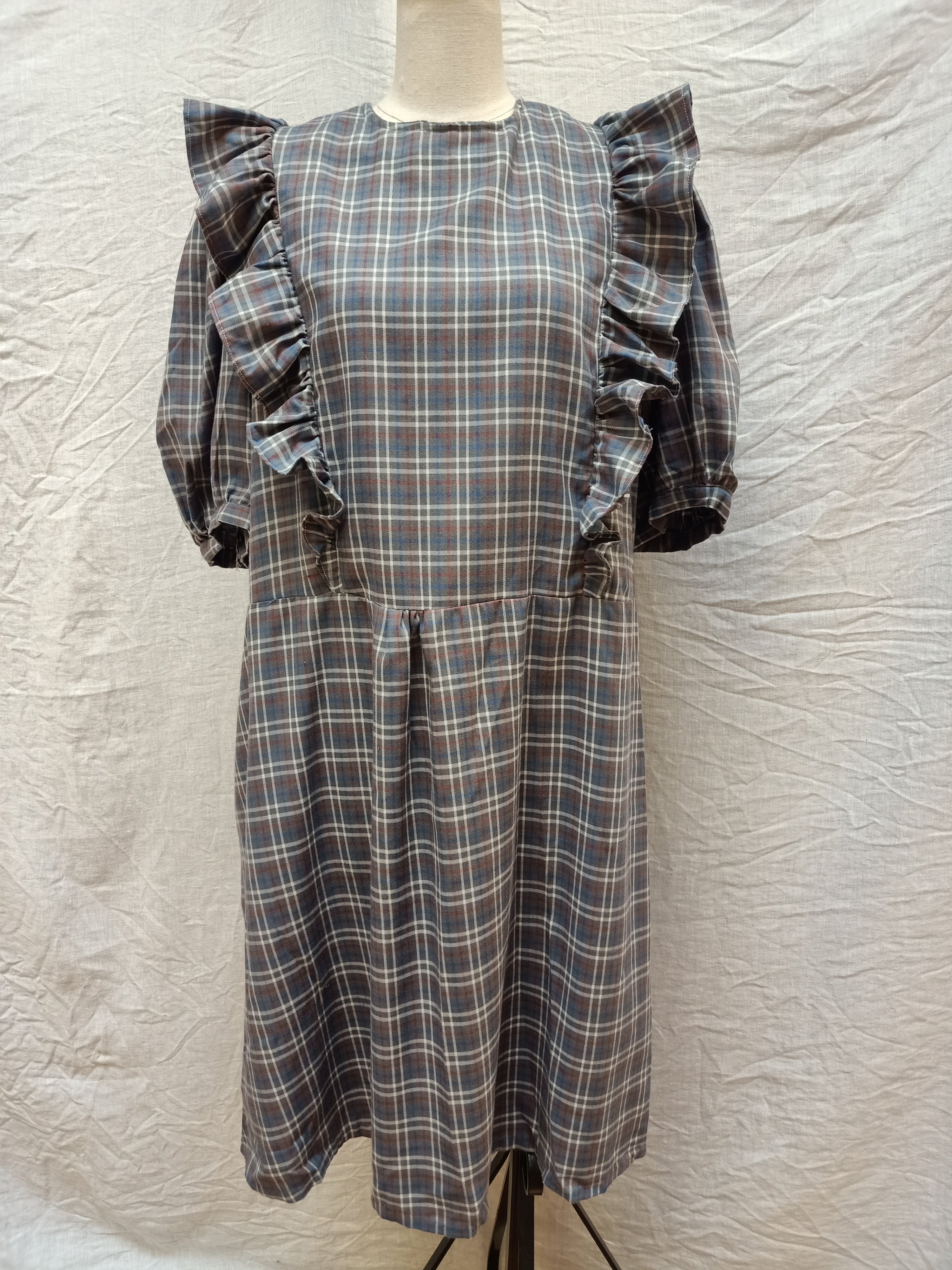 Vintage Ruffled Checkered Dress