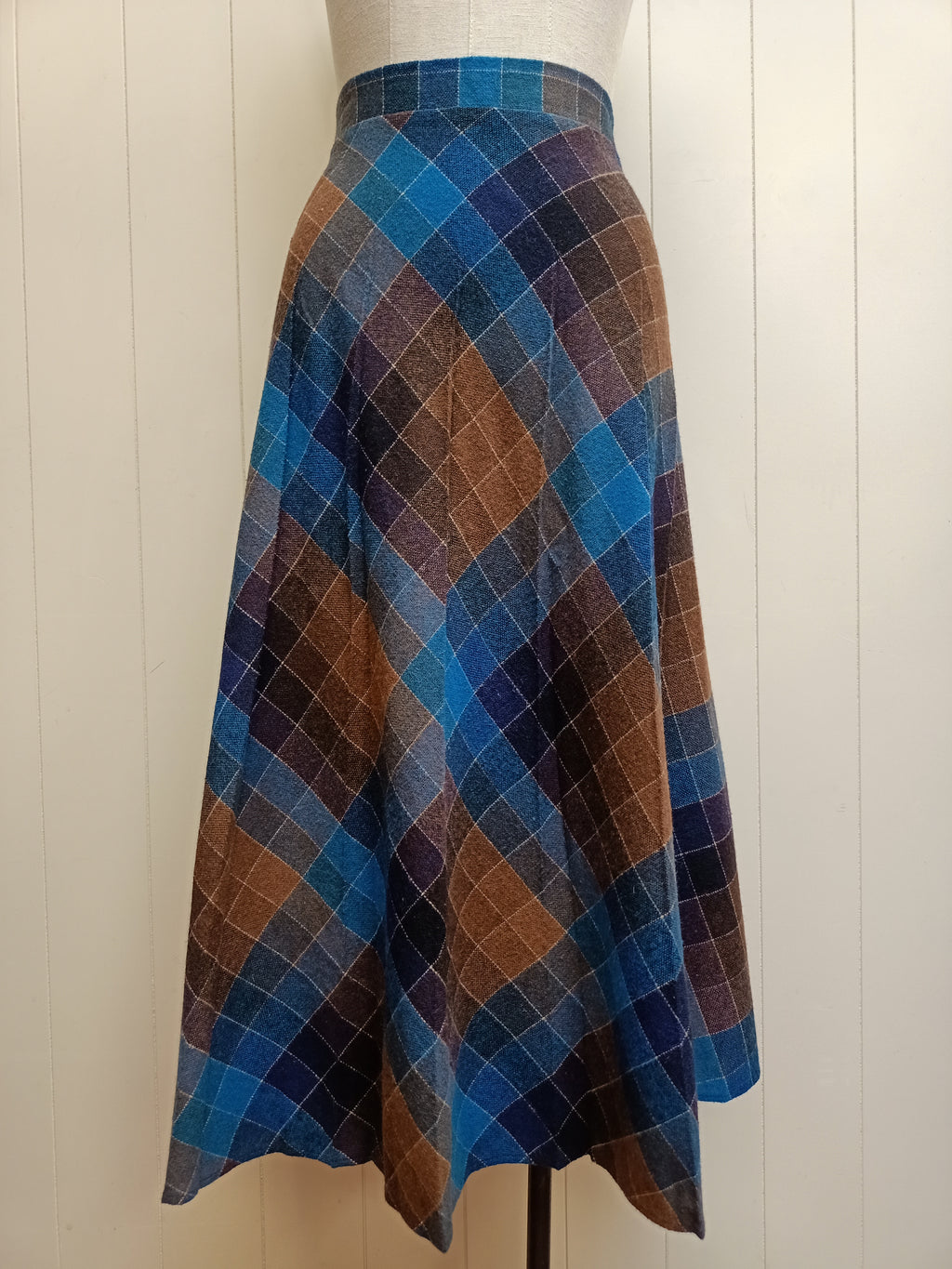 Vintage Blue and Brown Plaid Skirt