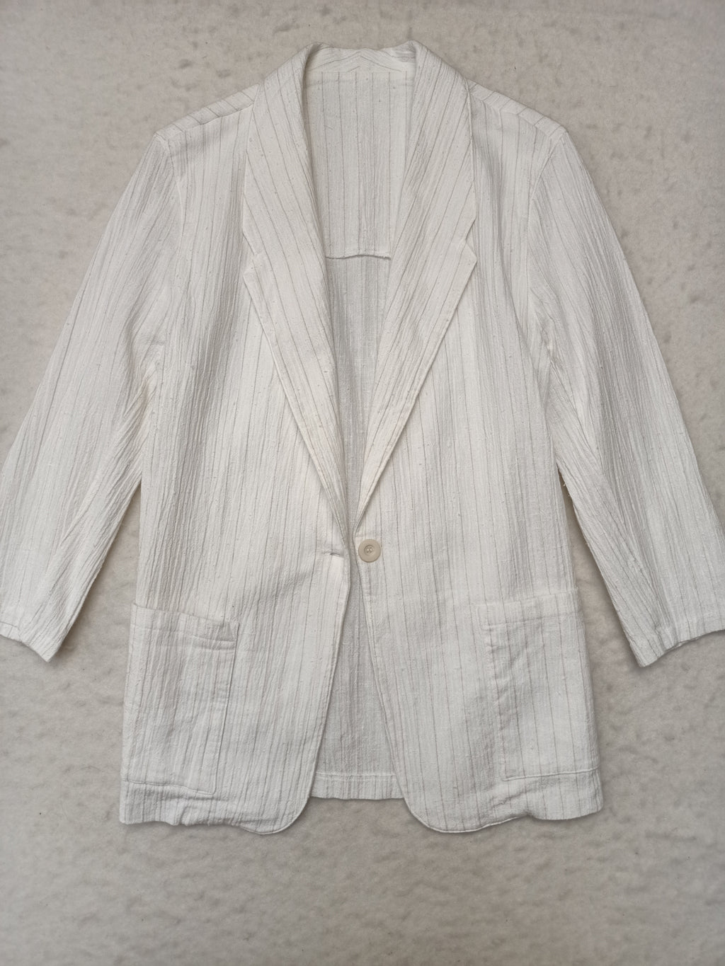 Vintage Crinkle Slub White Striped Blazer