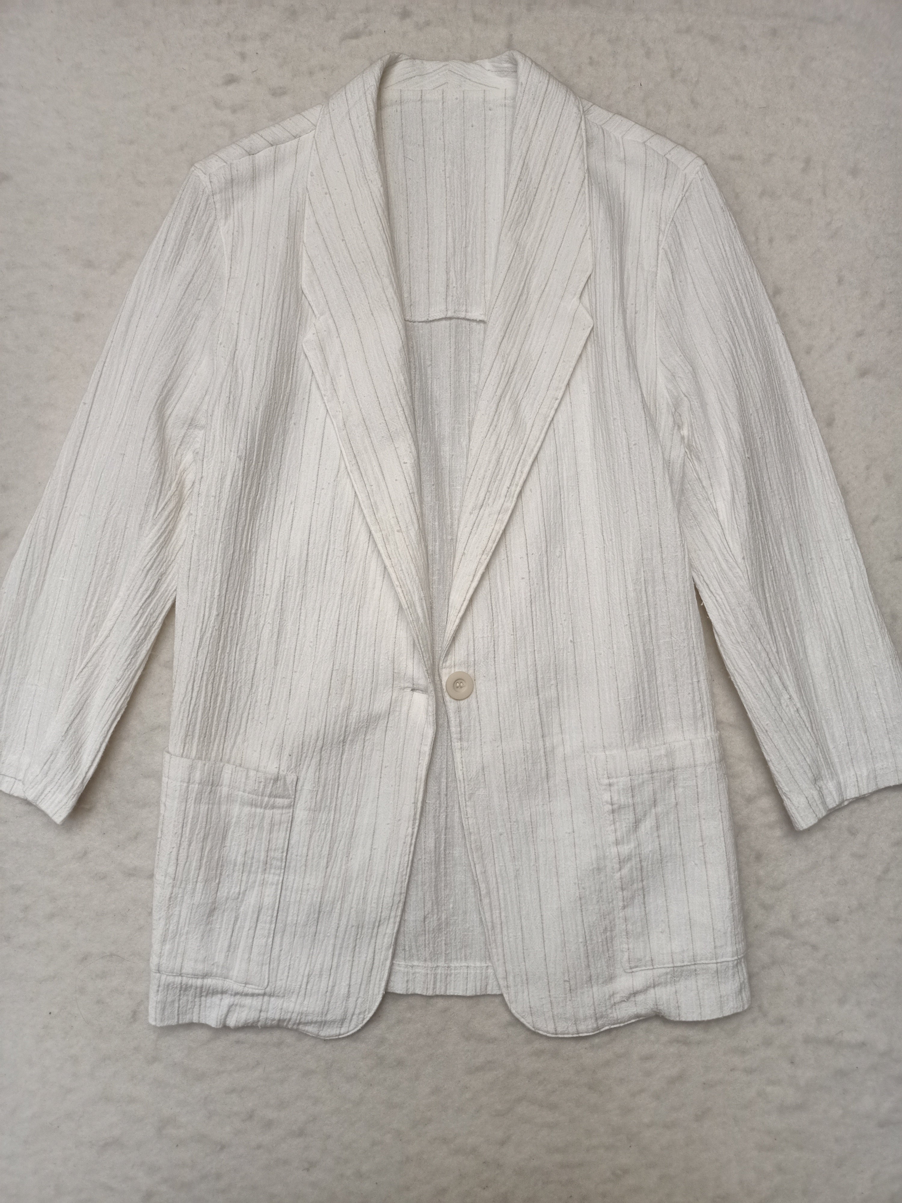 Vintage Crinkle Slub White Striped Blazer