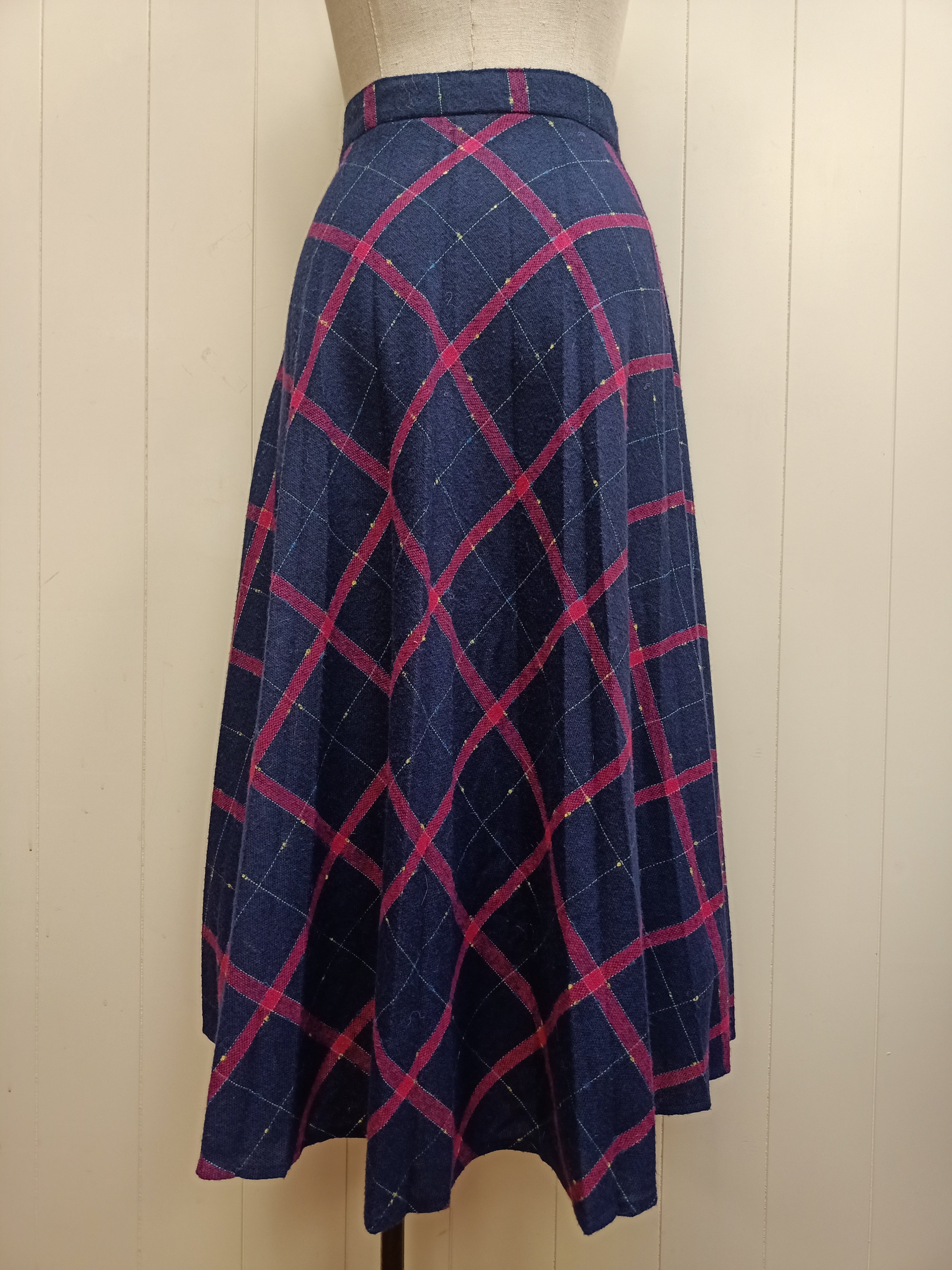 Vintage Equals Navy & Pink Plaid Skirt