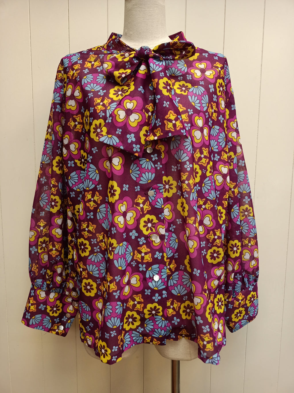 Vintage Flower Power Pussycat Bow Shirt