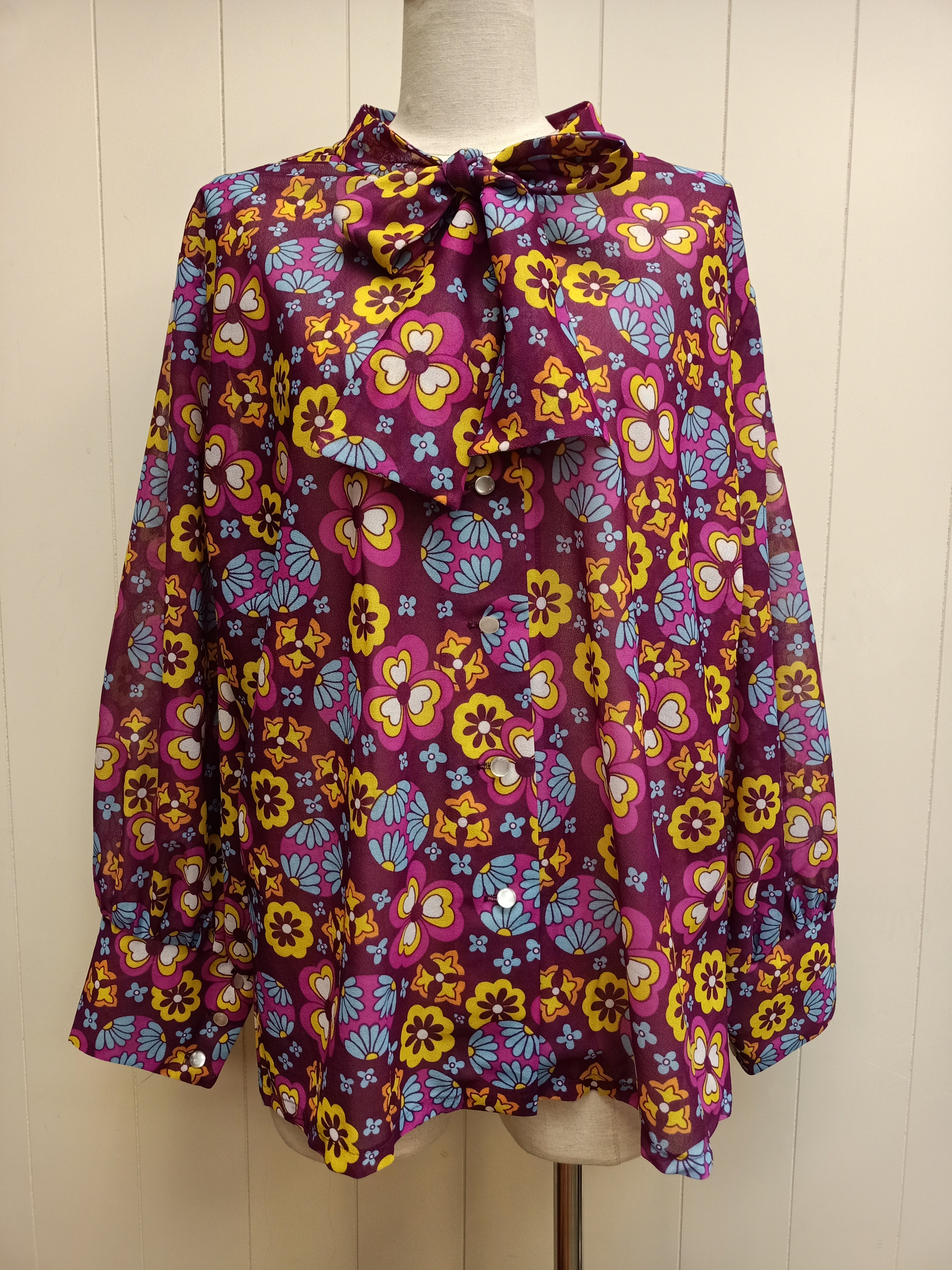 Vintage Flower Power Pussycat Bow Shirt