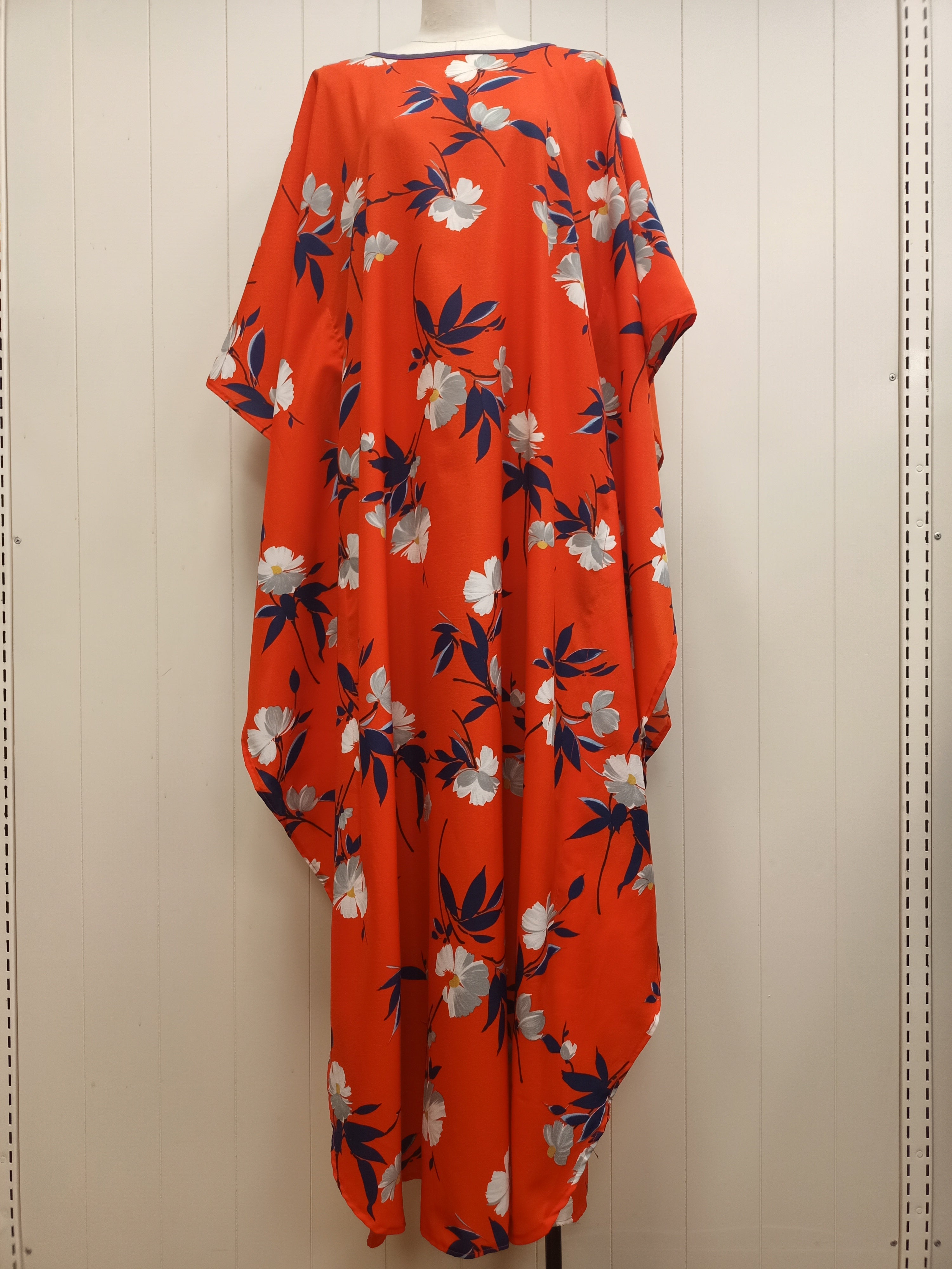 Vintage Orange Navy Caftan Maxi Dress