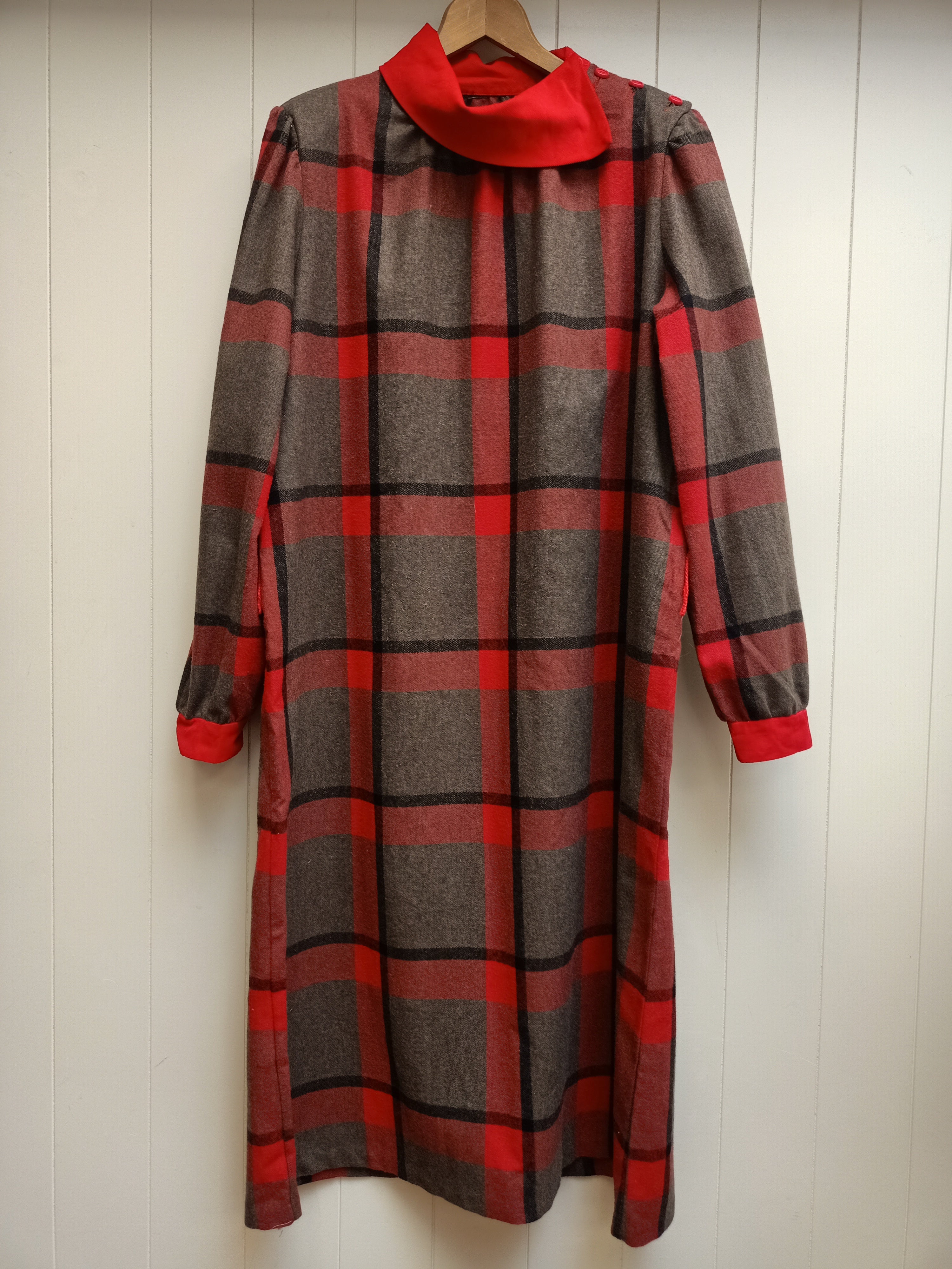 Vintage Red Collar Checkered Dress