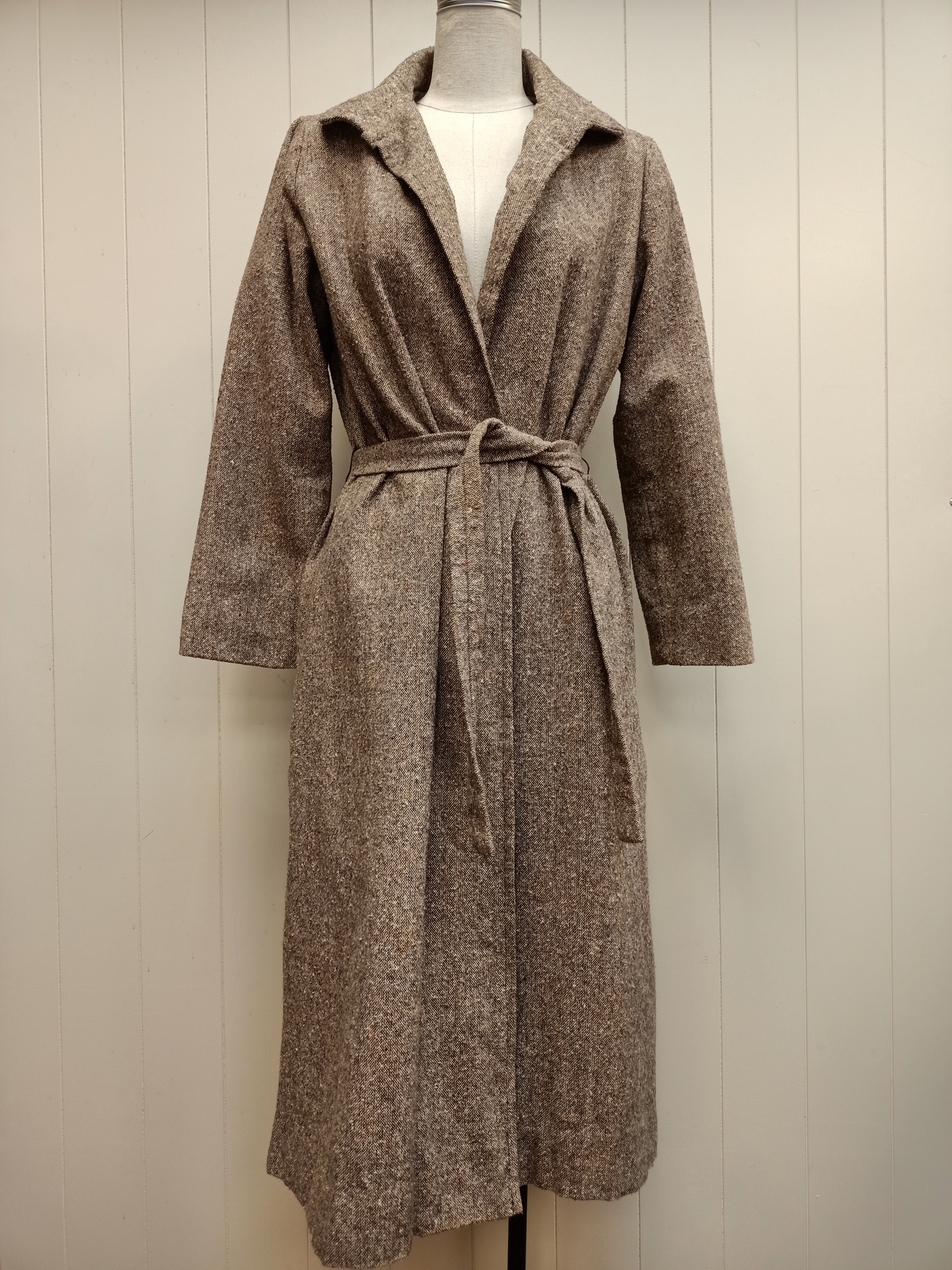 Vintage Brown Tweed Wrap Coat