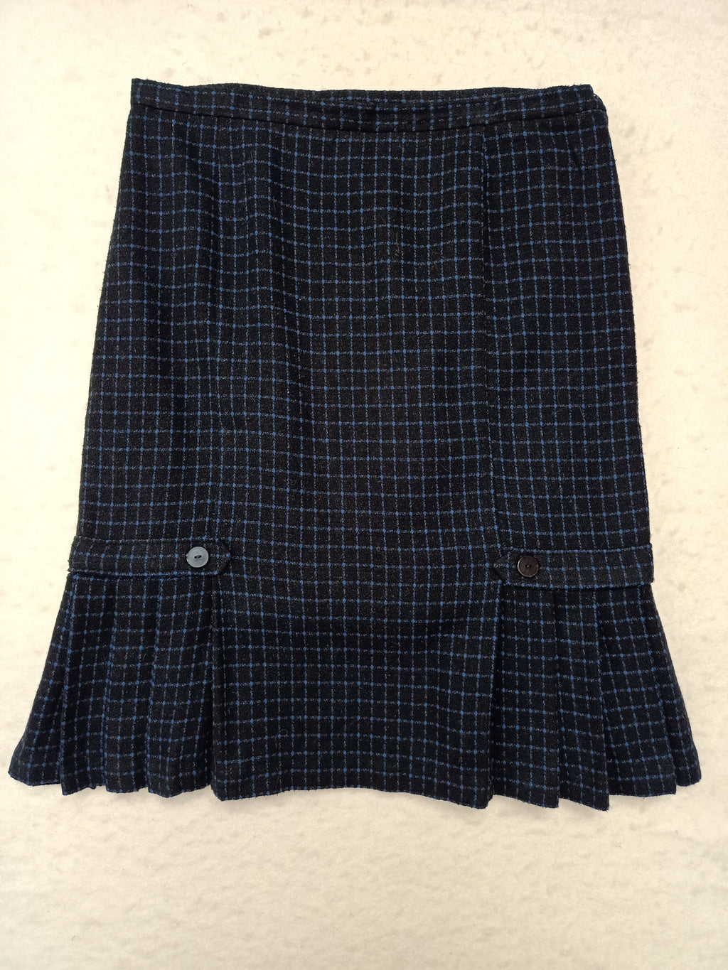 Vintage Black & Blue Windowpane Plaid Skirt