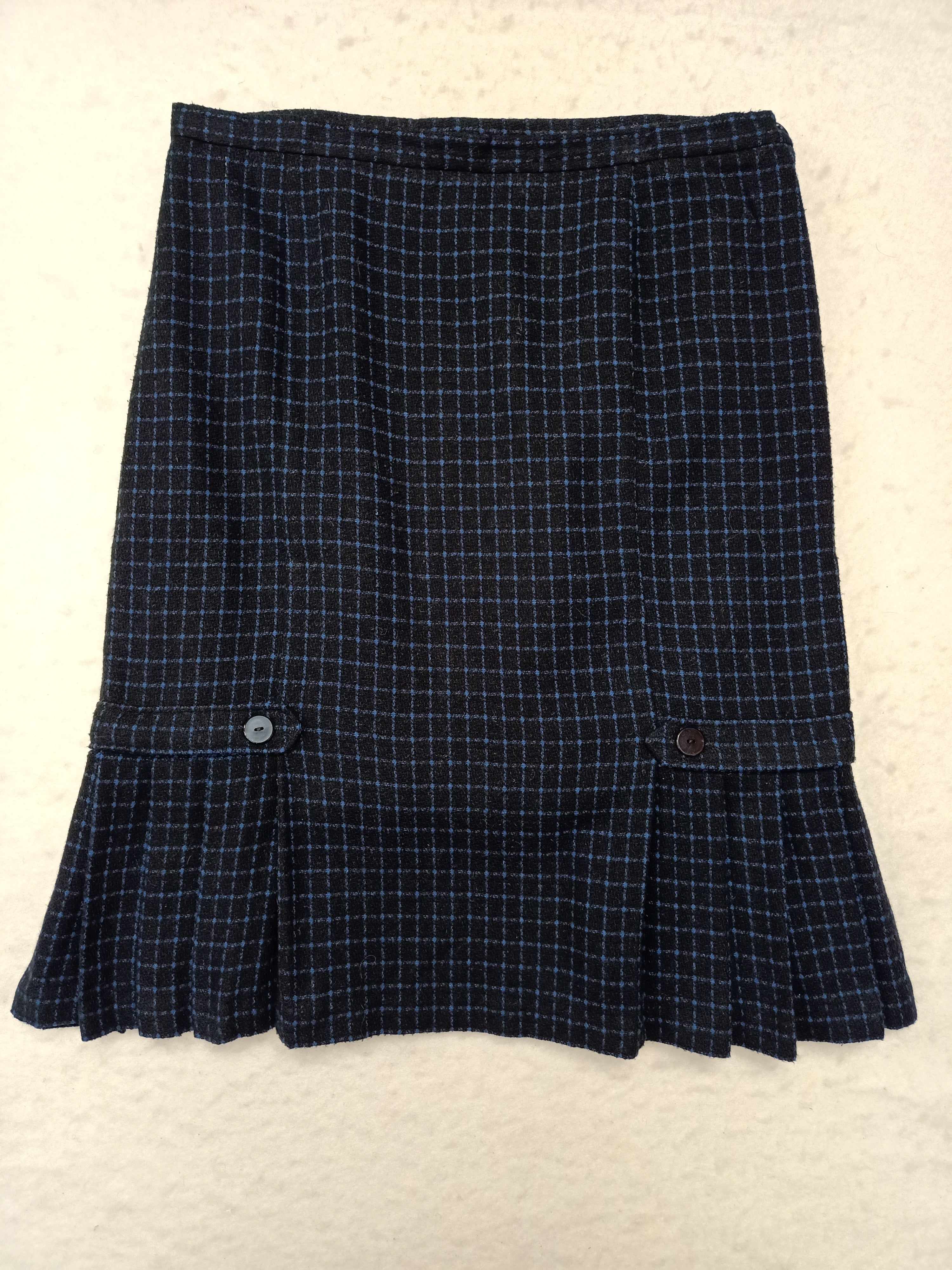 Vintage Black & Blue Windowpane Plaid Skirt