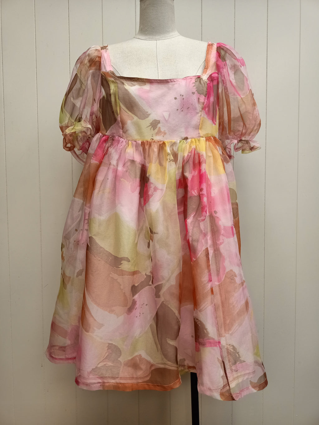 Remnants Pink Abstract Silk Dumpling Dress
