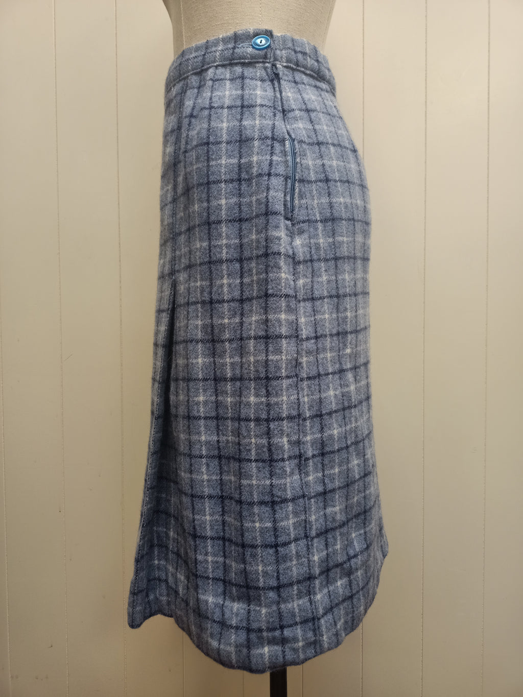 Vintage Pale Blue Plaid Skirt