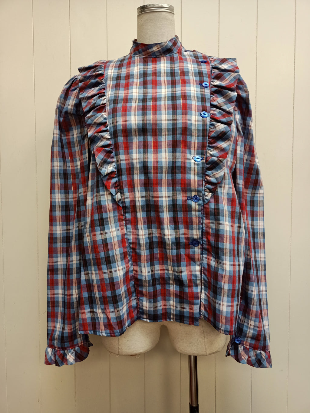 Vintage Plaid Ruffle Shirt