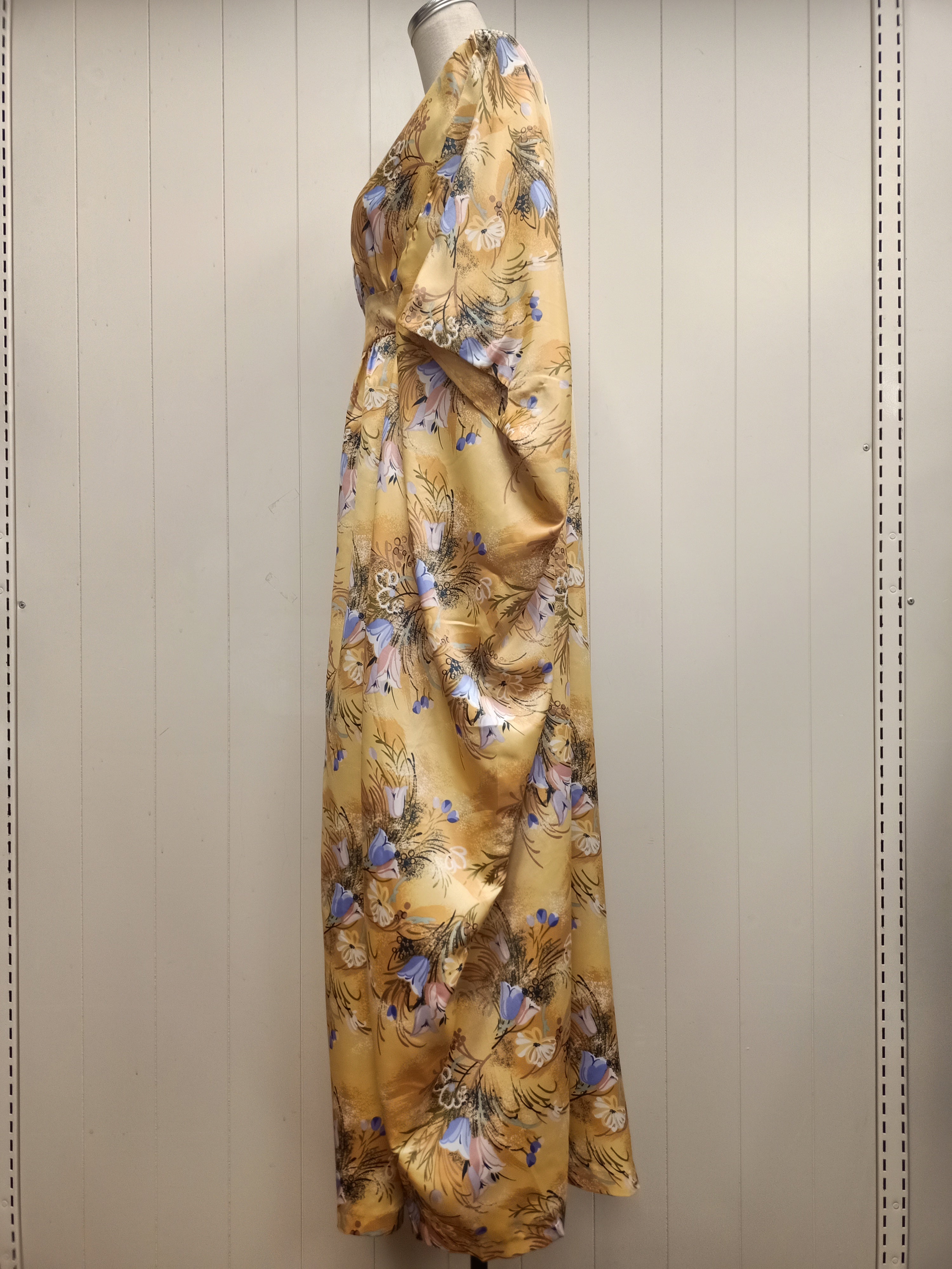 Vintage Light Yellow Floral Caftan Dress