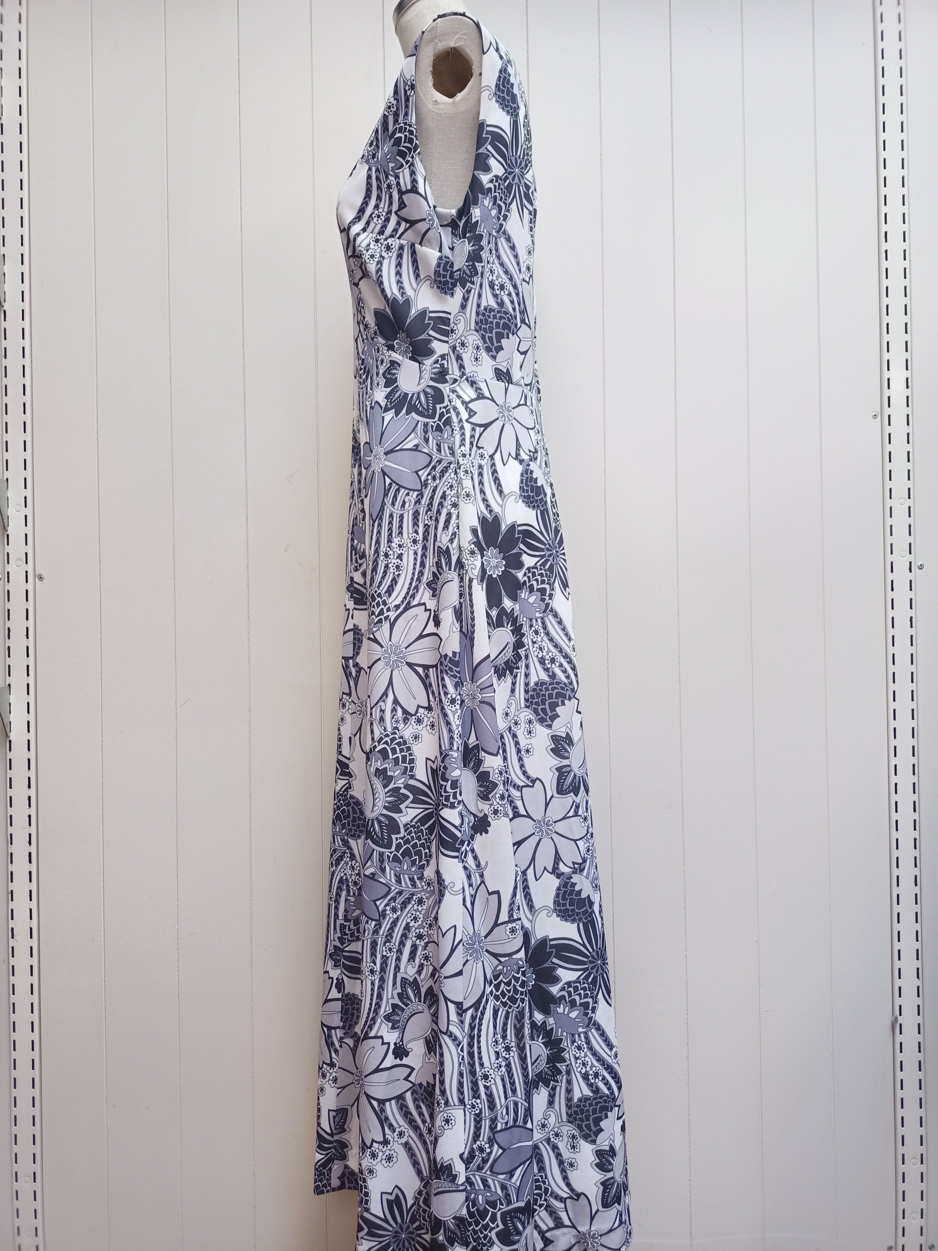 Vintage Monochrome Floral Maxi Dress