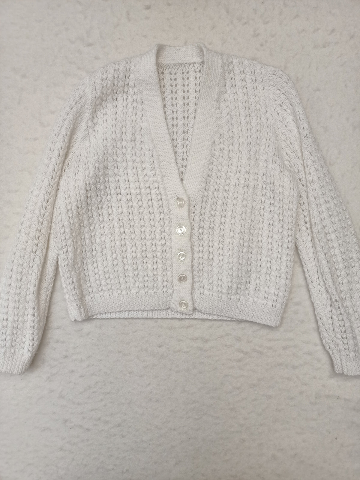 Vintage White Knitted Pointelle Cardigan