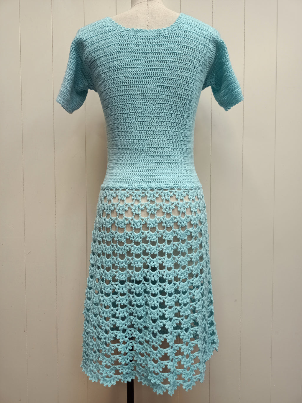 Vintage Aqua Blue Crochet Dress