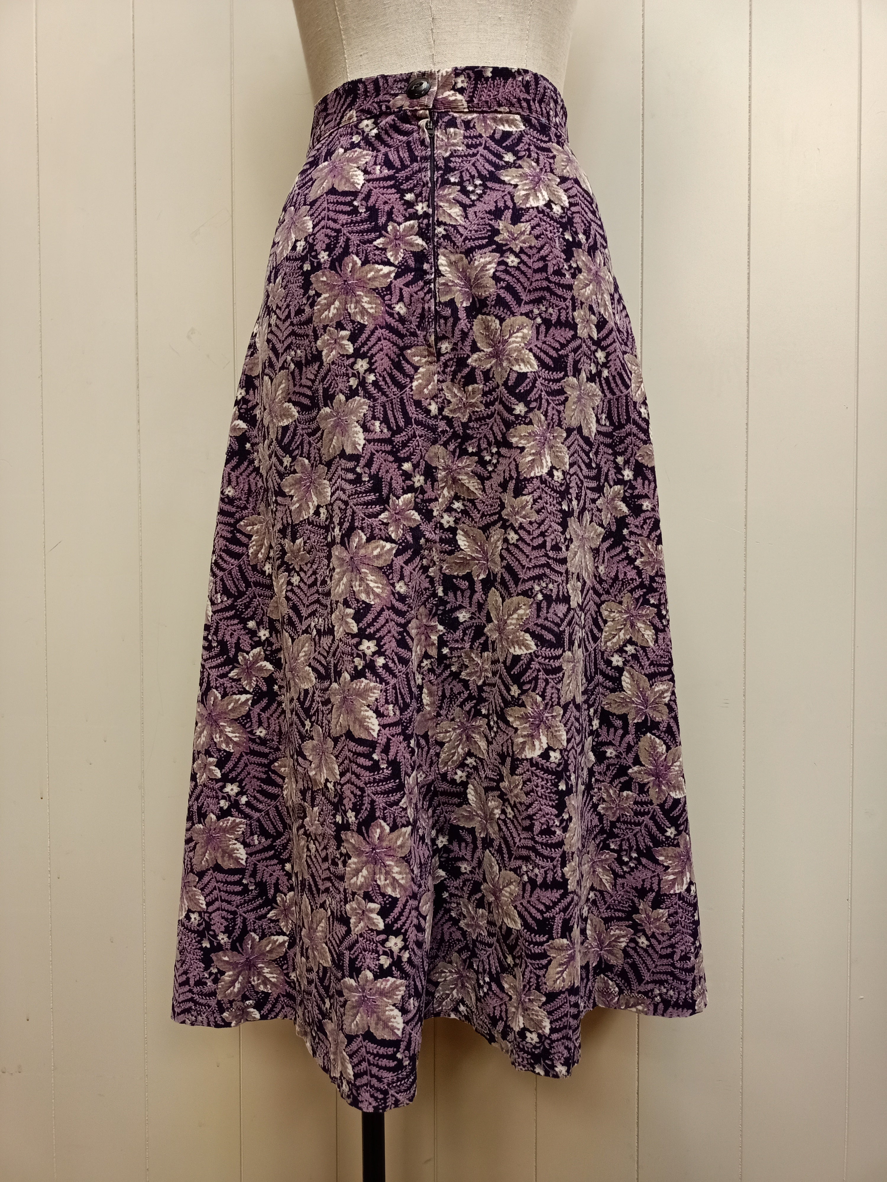 Vintage Purple Leaf Corduroy Skirt