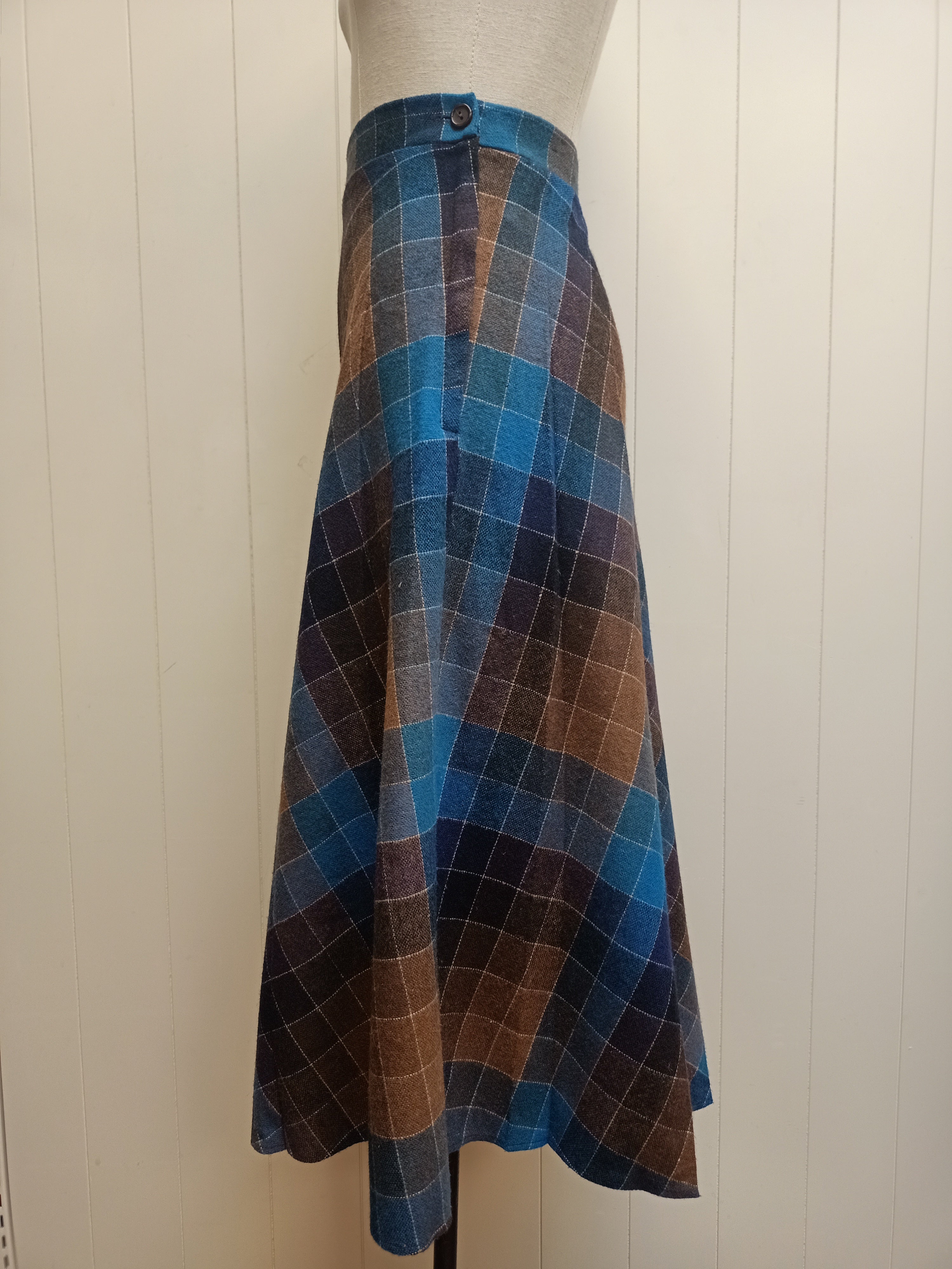 Vintage Blue and Brown Plaid Skirt