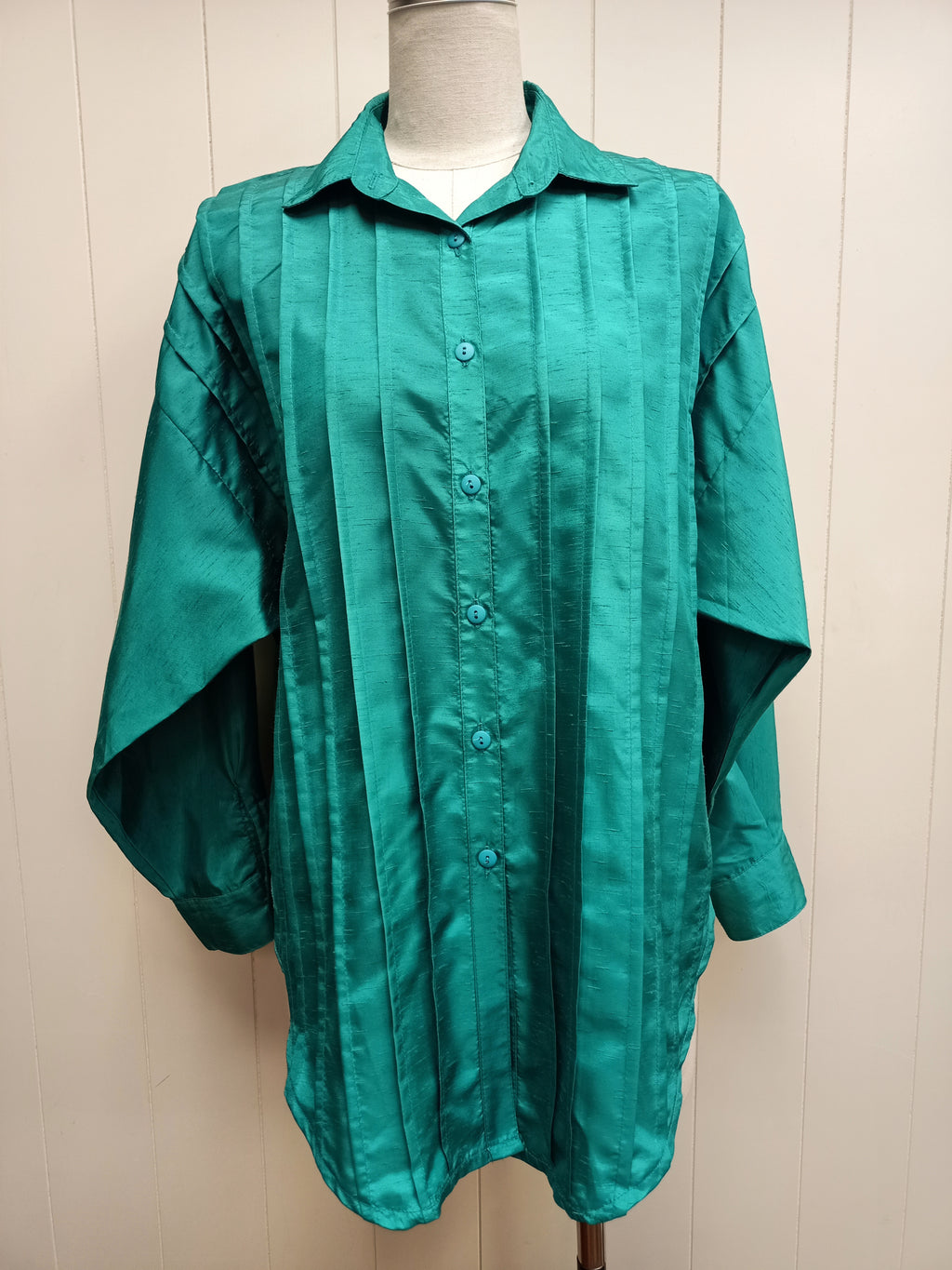 Vintage Teal Green Pintucked Shirt