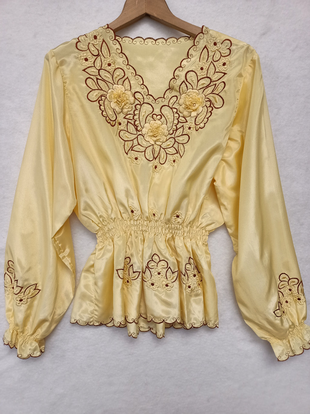 Vintage Yellow Satin Peasant Shirt