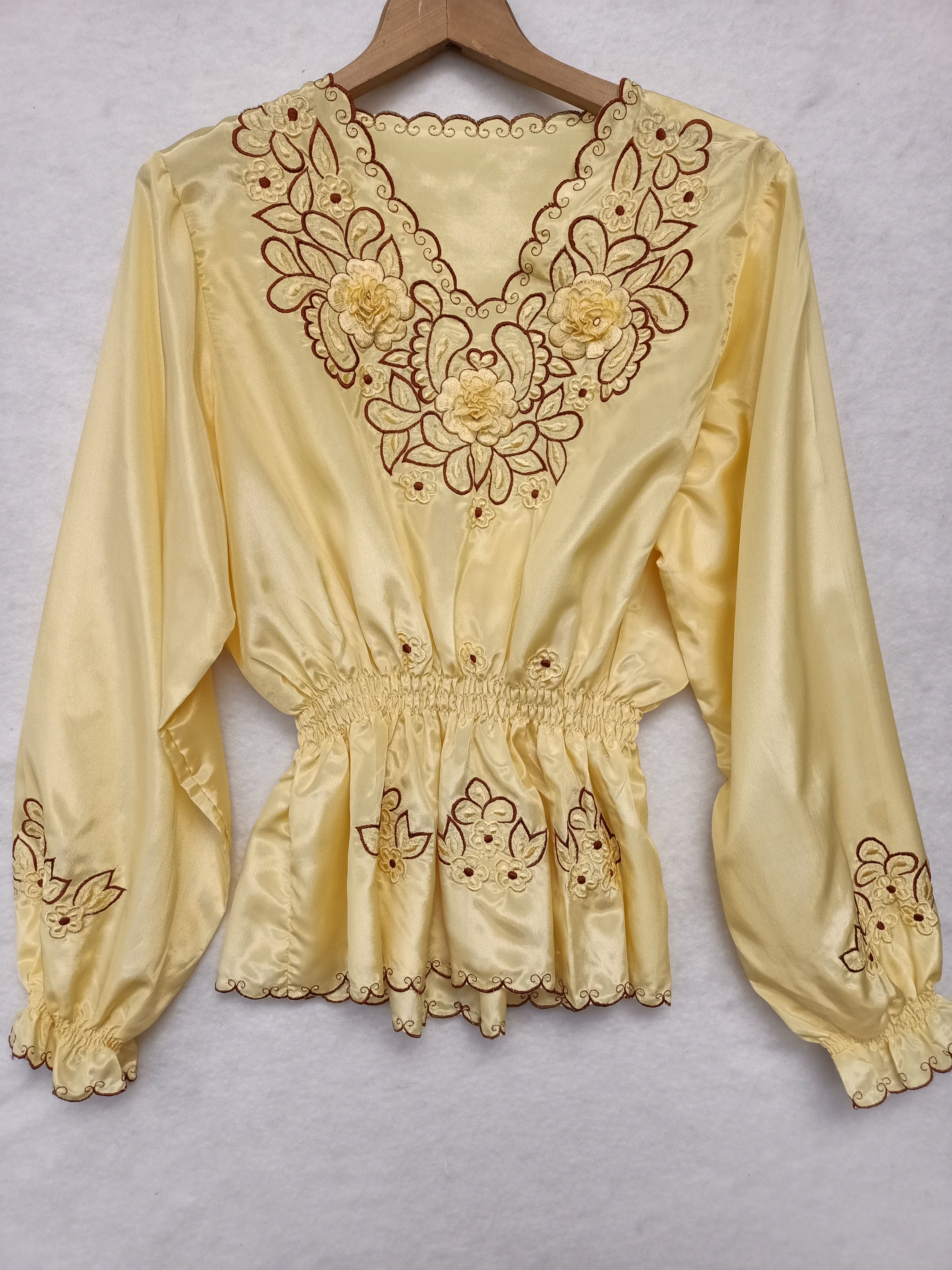 Vintage Yellow Satin Peasant Shirt