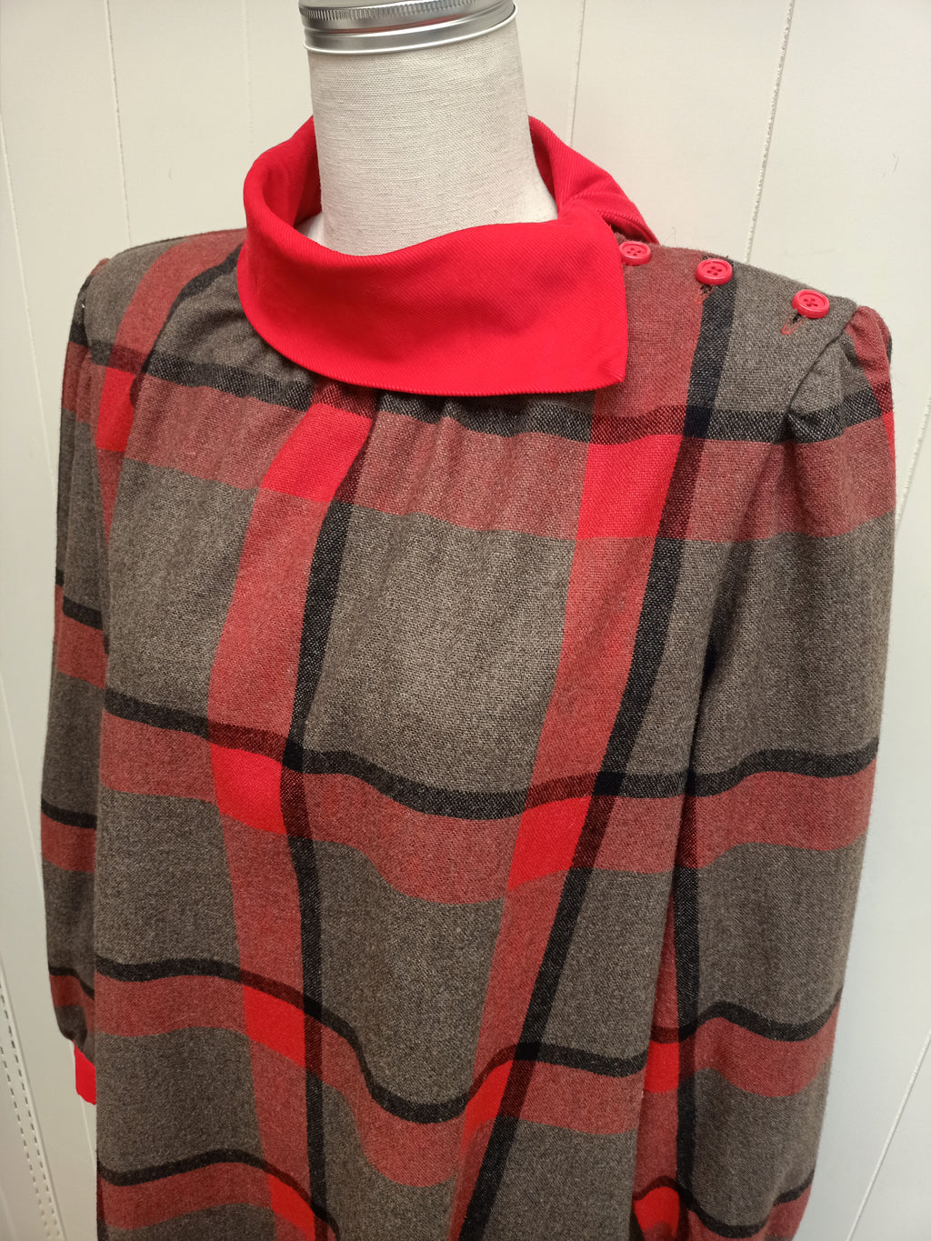 Vintage Red Collar Checkered Dress