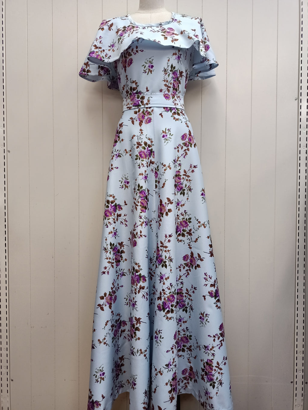 Vintage Blue & Purple Floral Maxi Dress