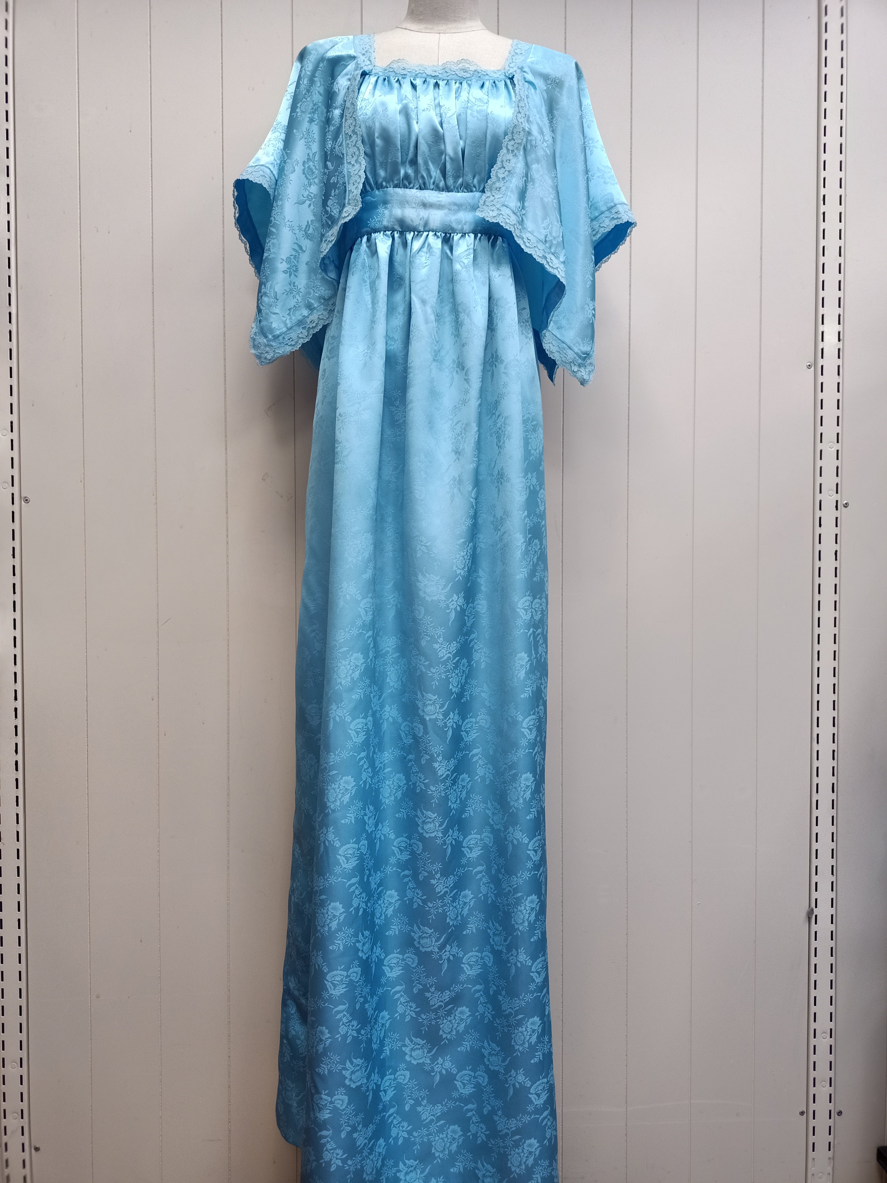 Vintage Blue Satin Brocade Maxi Dress