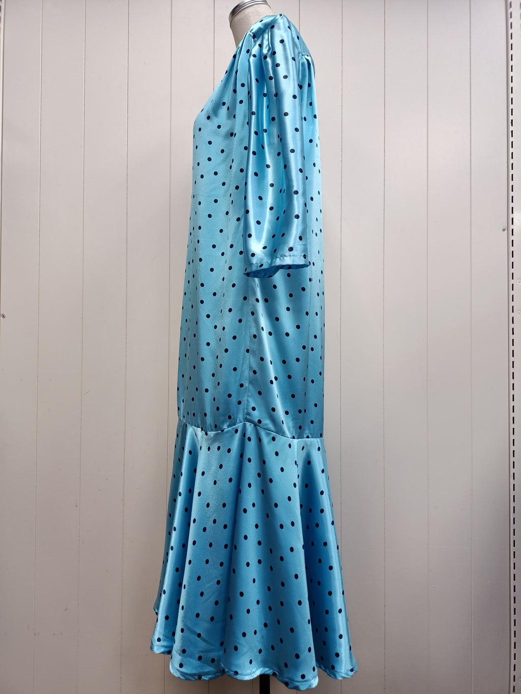 Vintage Polka Dot Satin Drop Waist Dress