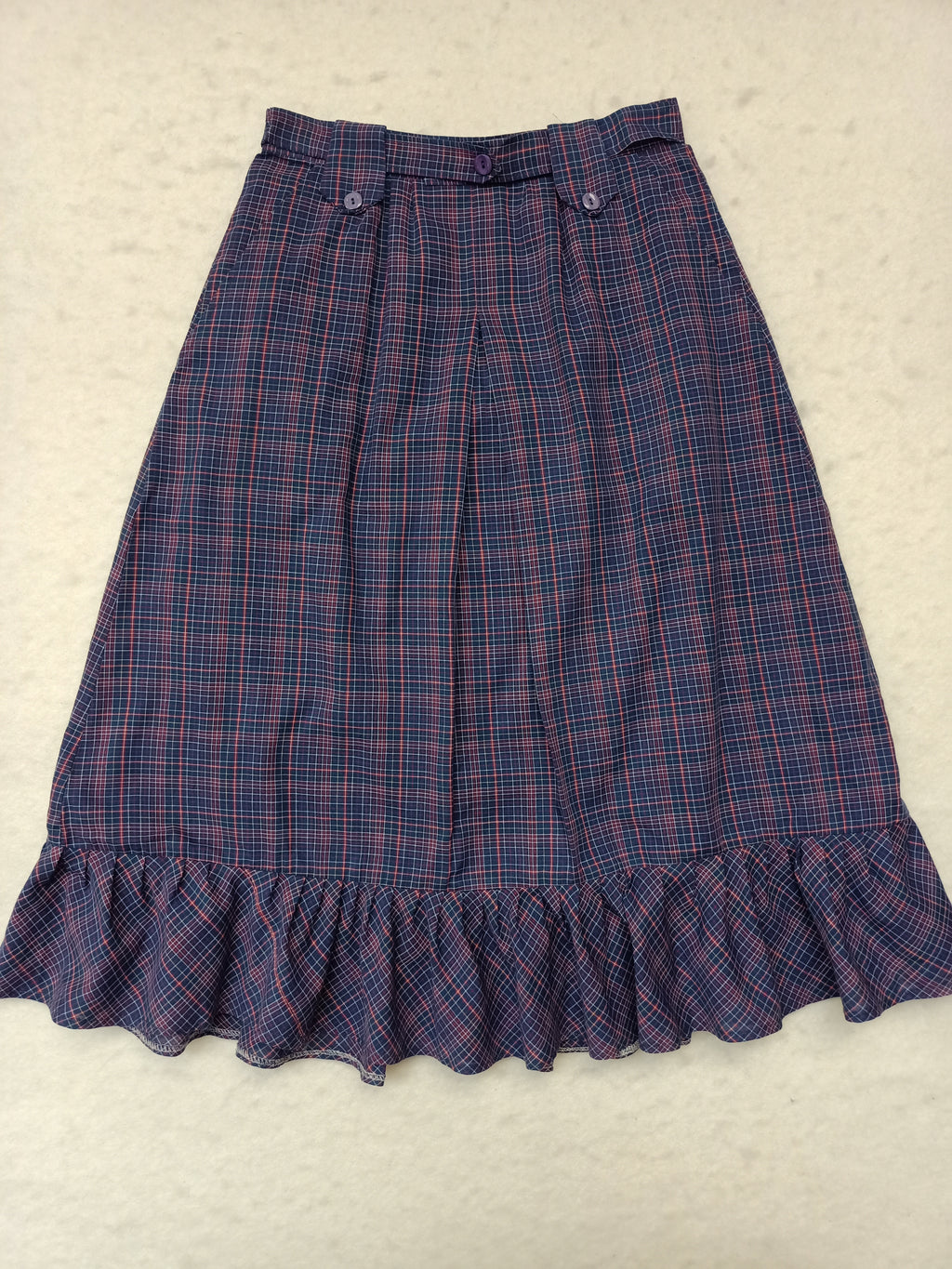 Vintage Navy Plaid Ruffle Skirt