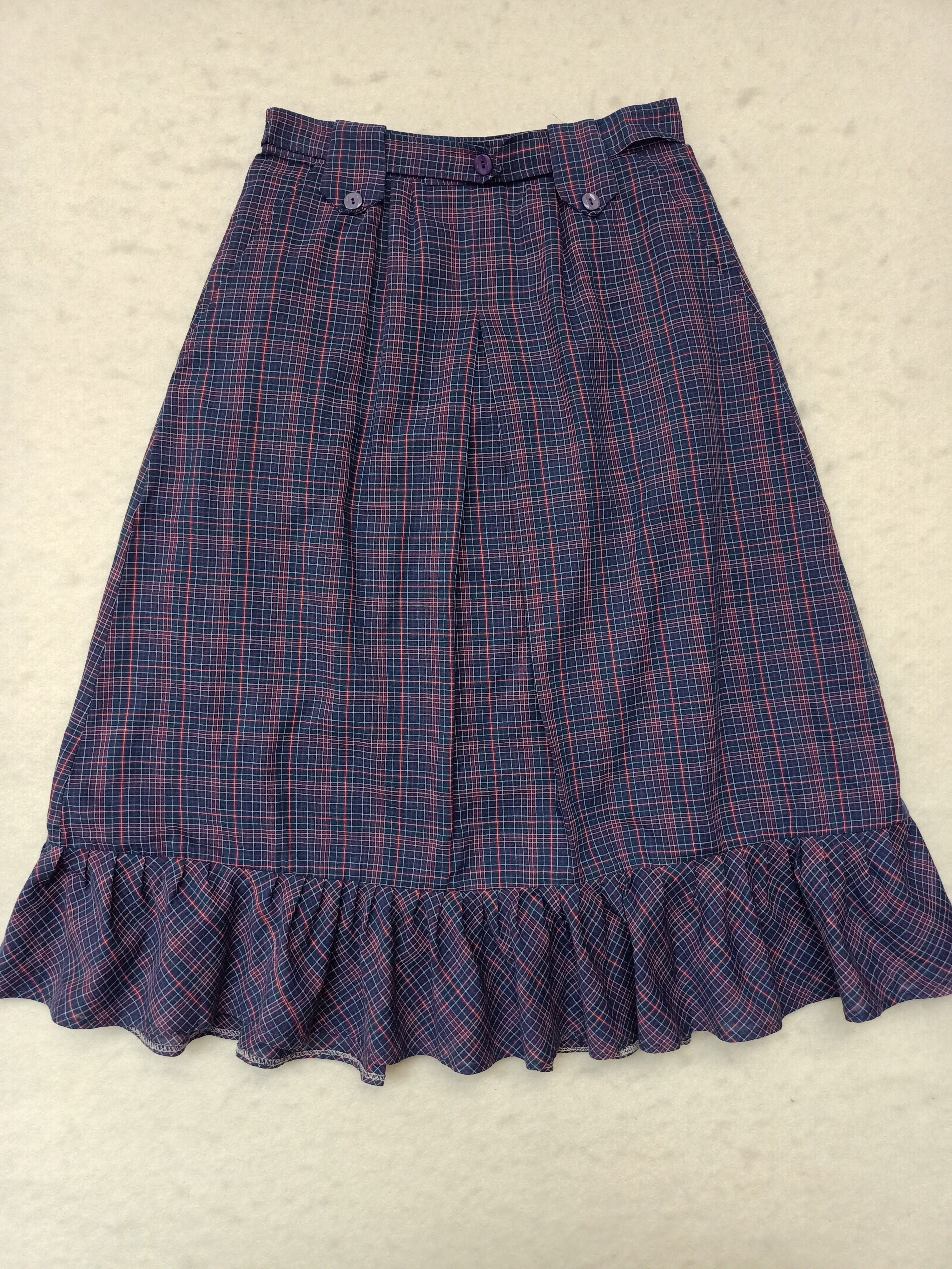 Vintage Navy Plaid Ruffle Skirt