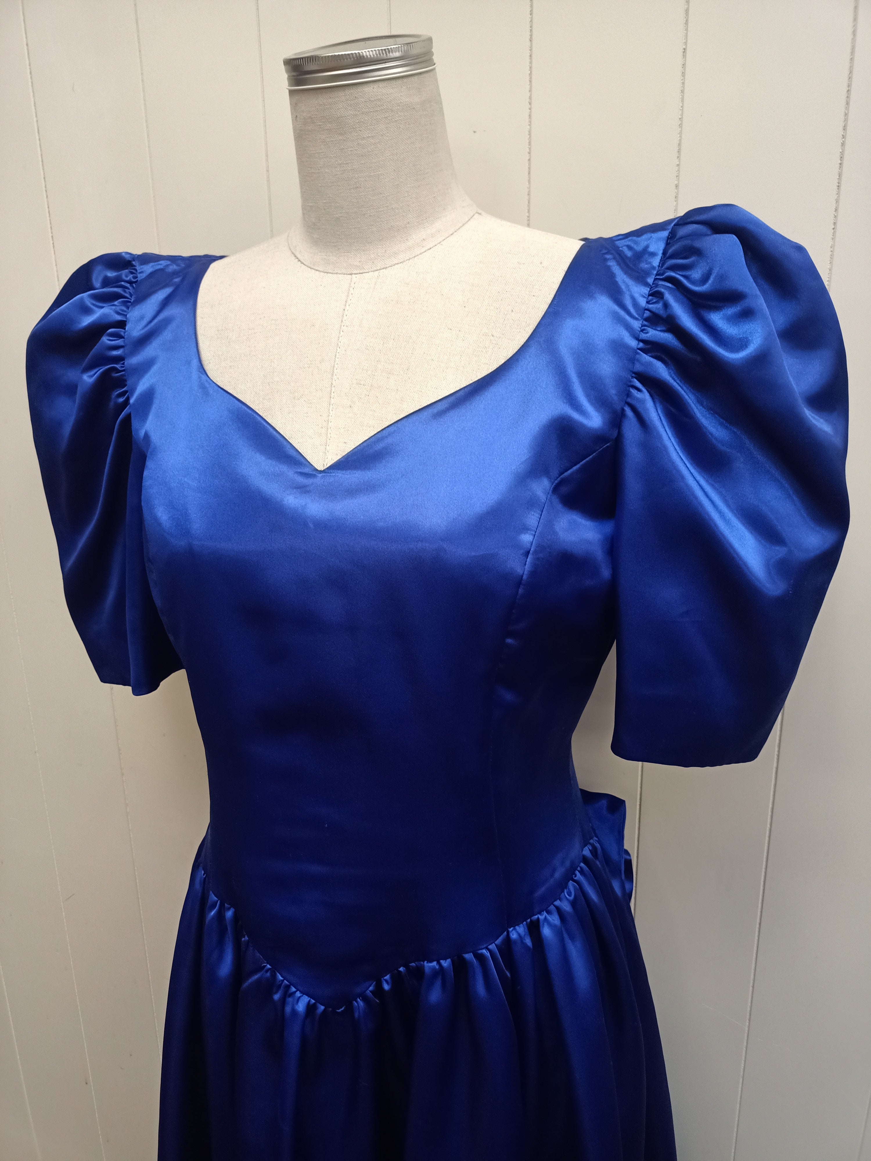 Vintage Blue Satin Puff Dress